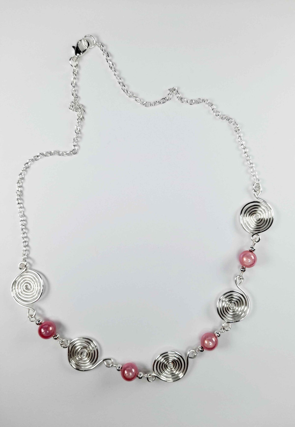 Bright Pale Pink Spiral Necklace, Handmade & Lightweight
