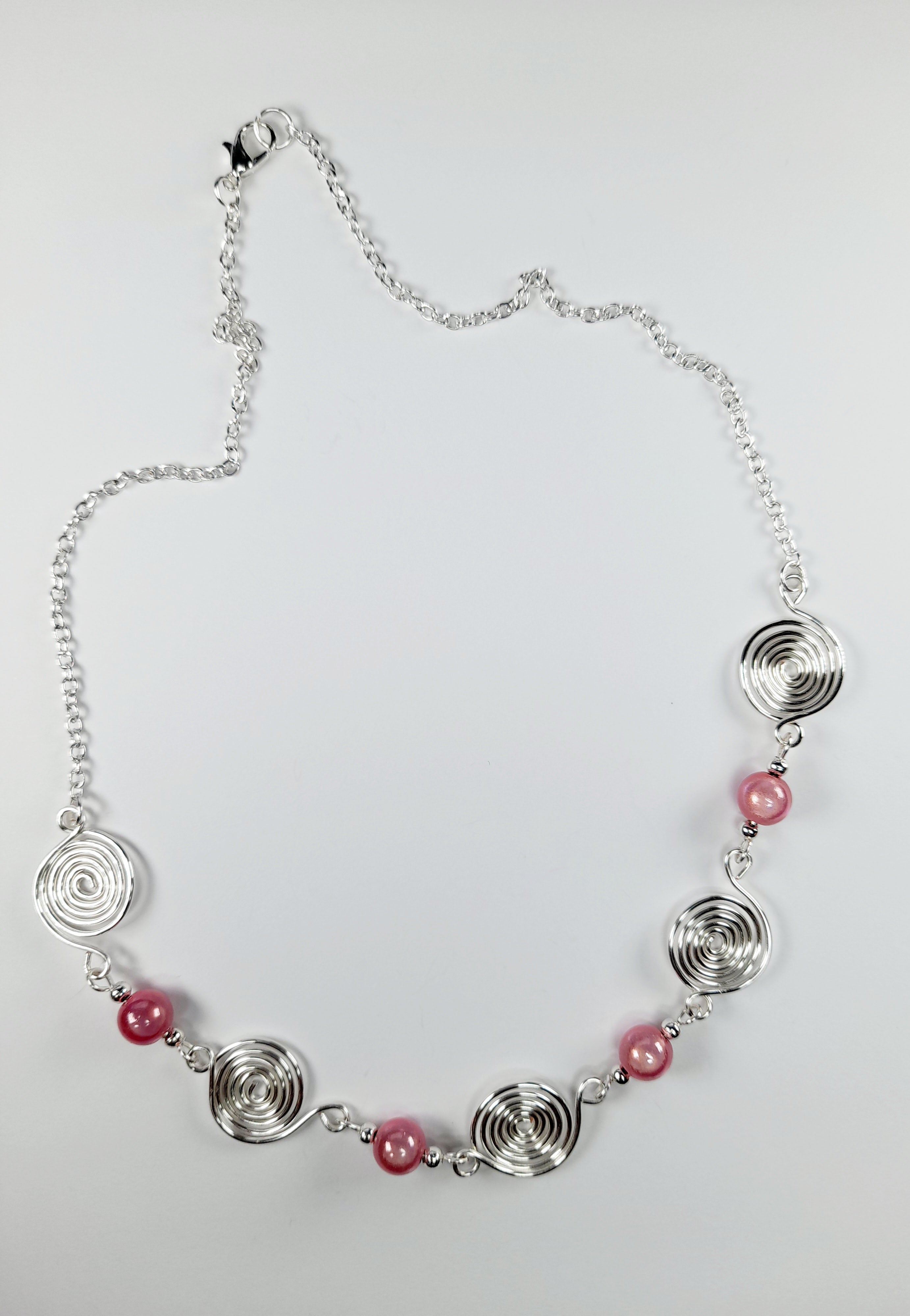 Bright Pale Pink Spiral Necklace, Handmade & Lightweight