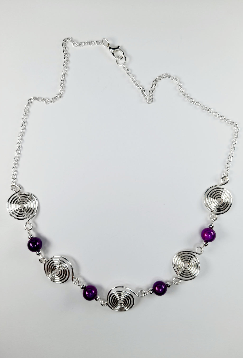 Bright Purple Spiral Necklace, Handmade & Lightweight