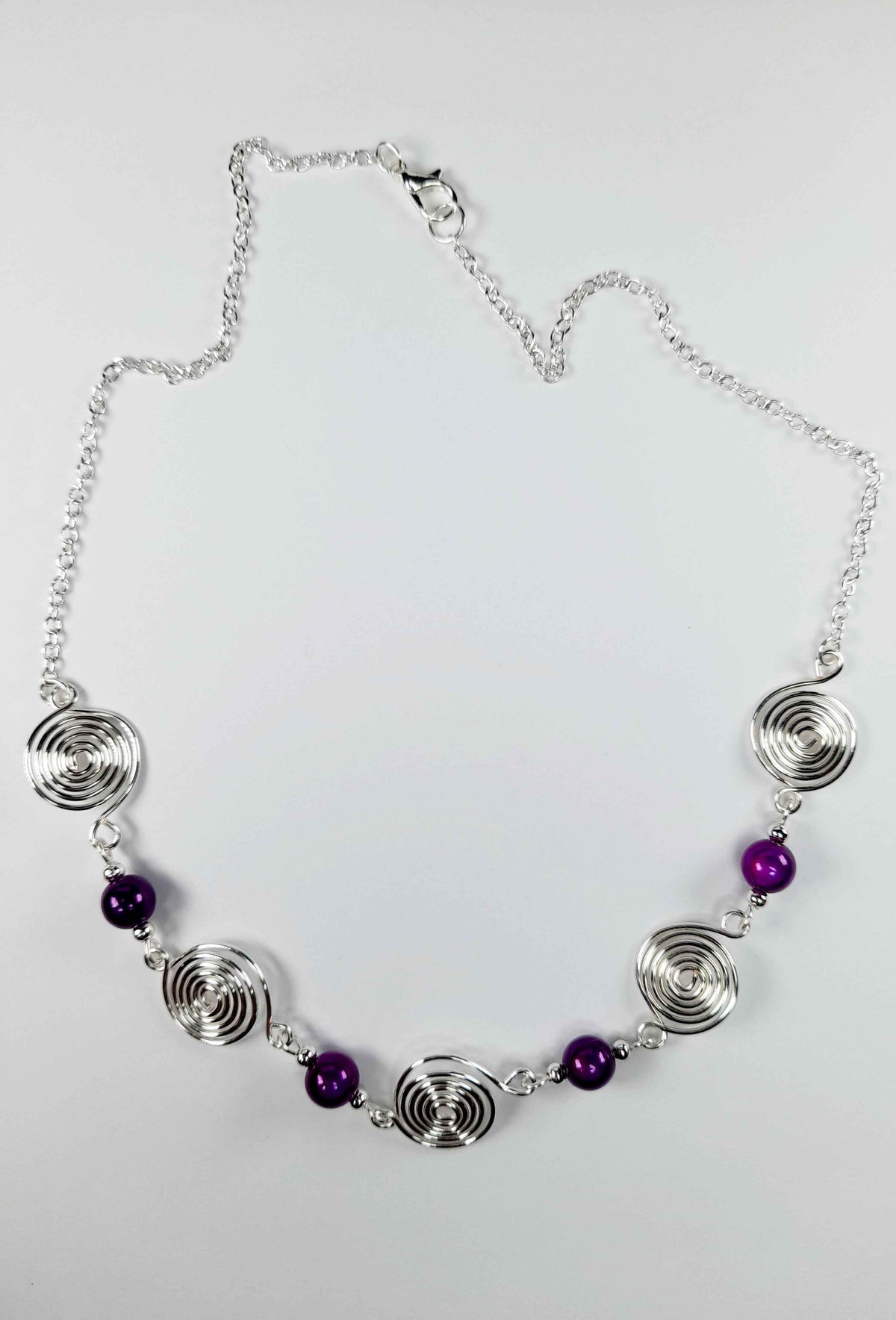 Bright Purple Spiral Necklace, Handmade & Lightweight