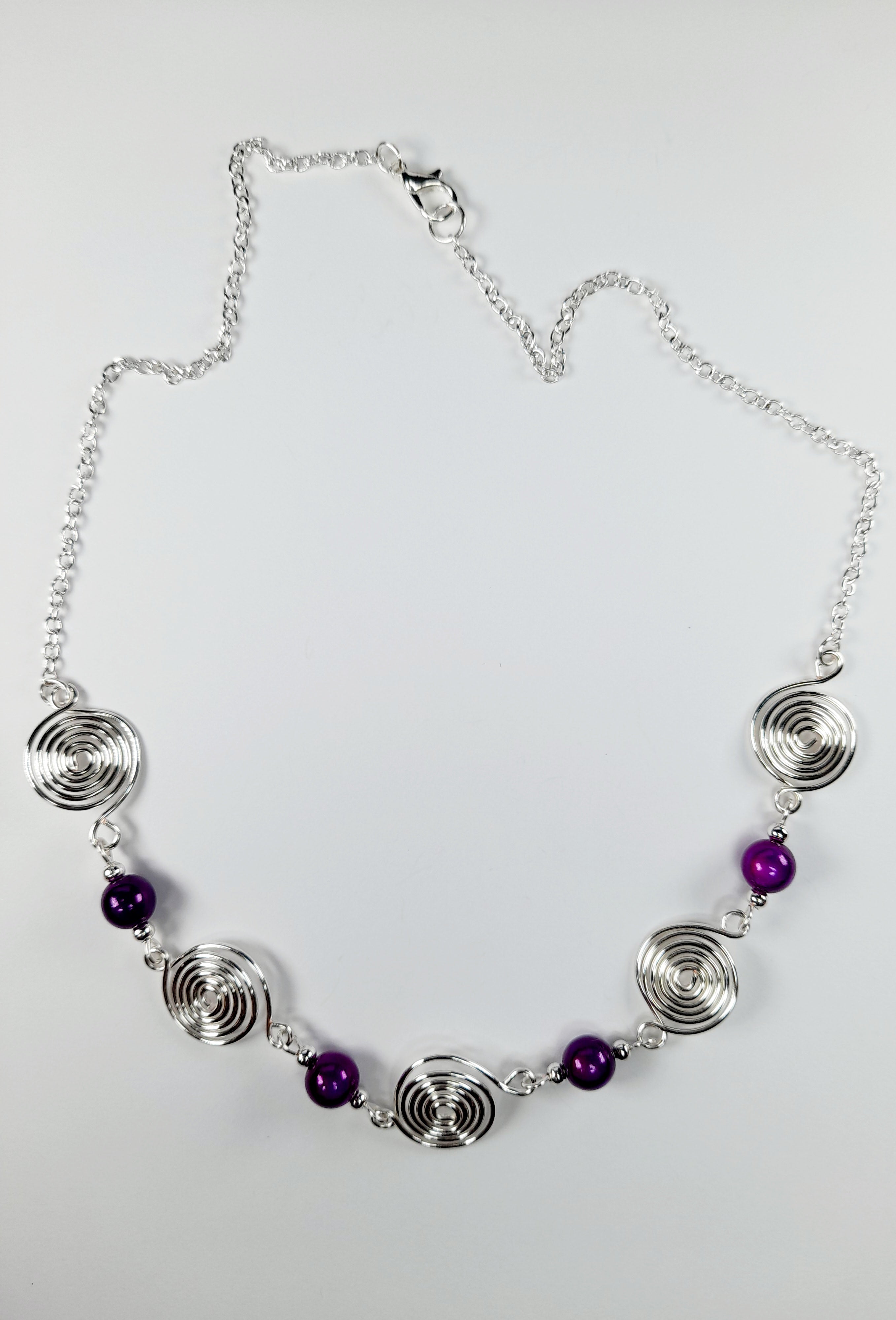 Bright Purple Spiral Necklace, Handmade & Lightweight