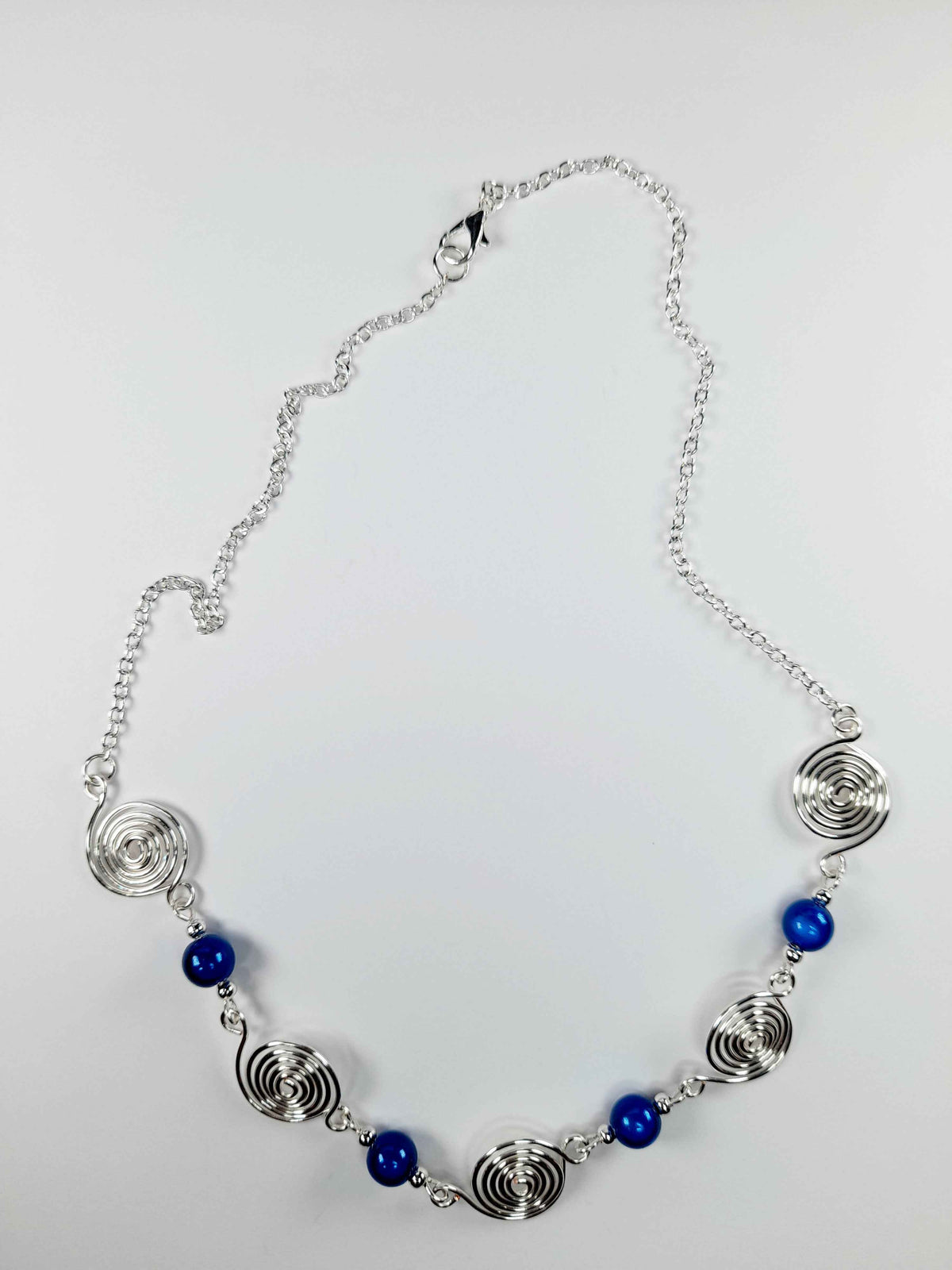 Bright Blue Spiral Necklace, Handmade & Lightweight