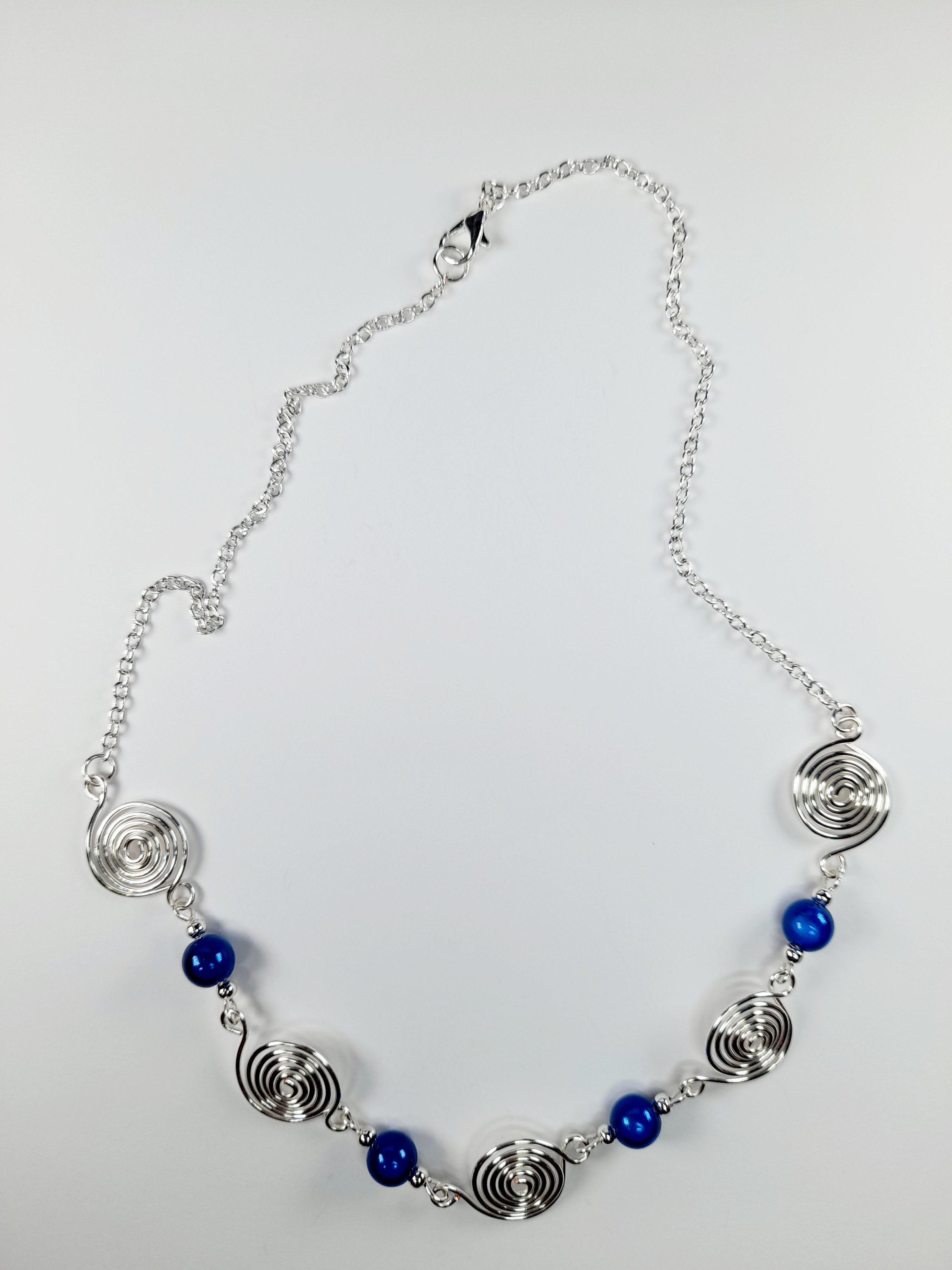 Bright Blue Spiral Necklace, Handmade & Lightweight