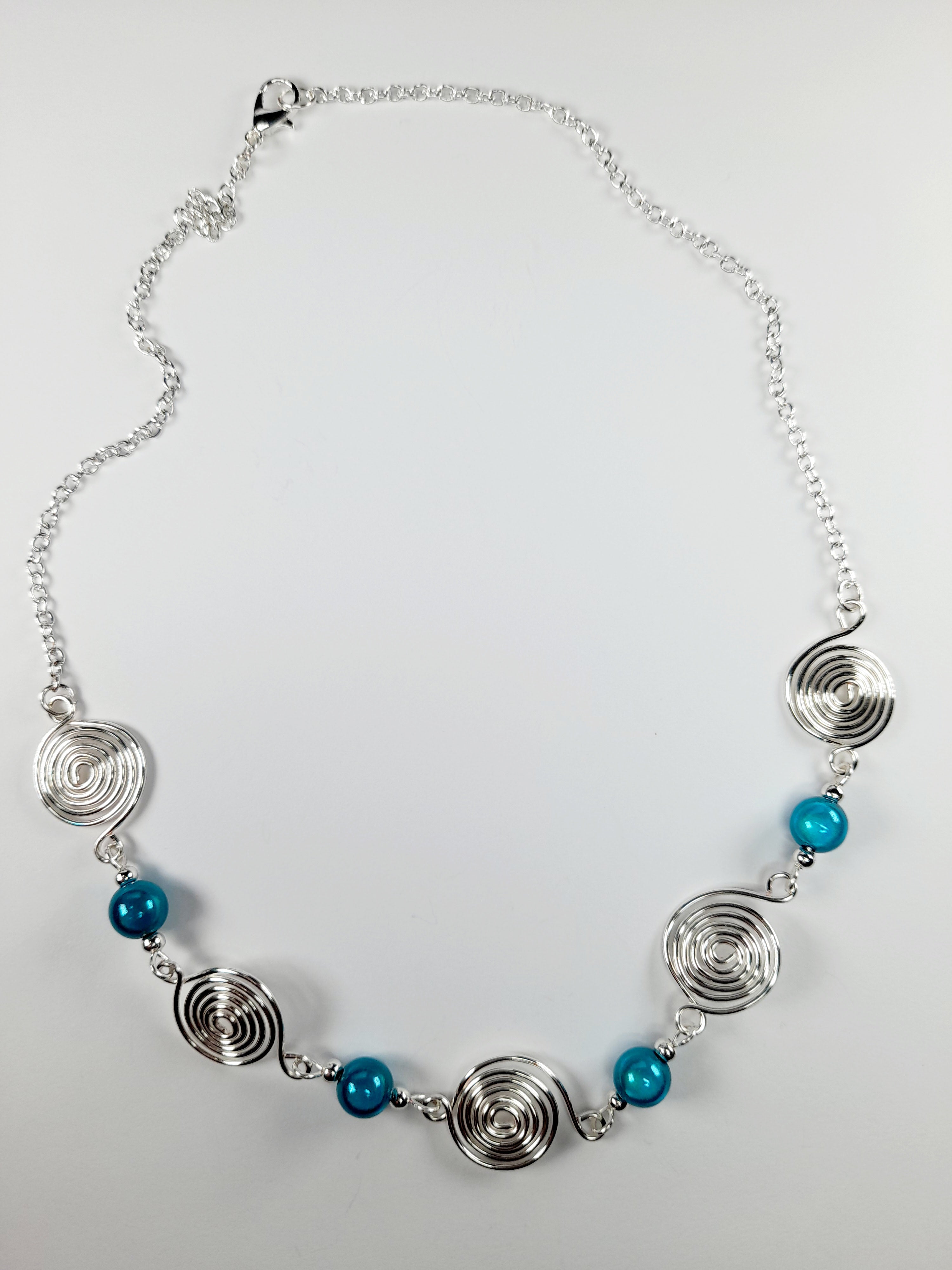 Bright Turquoise Spiral Necklace, Handmade & Lightweight