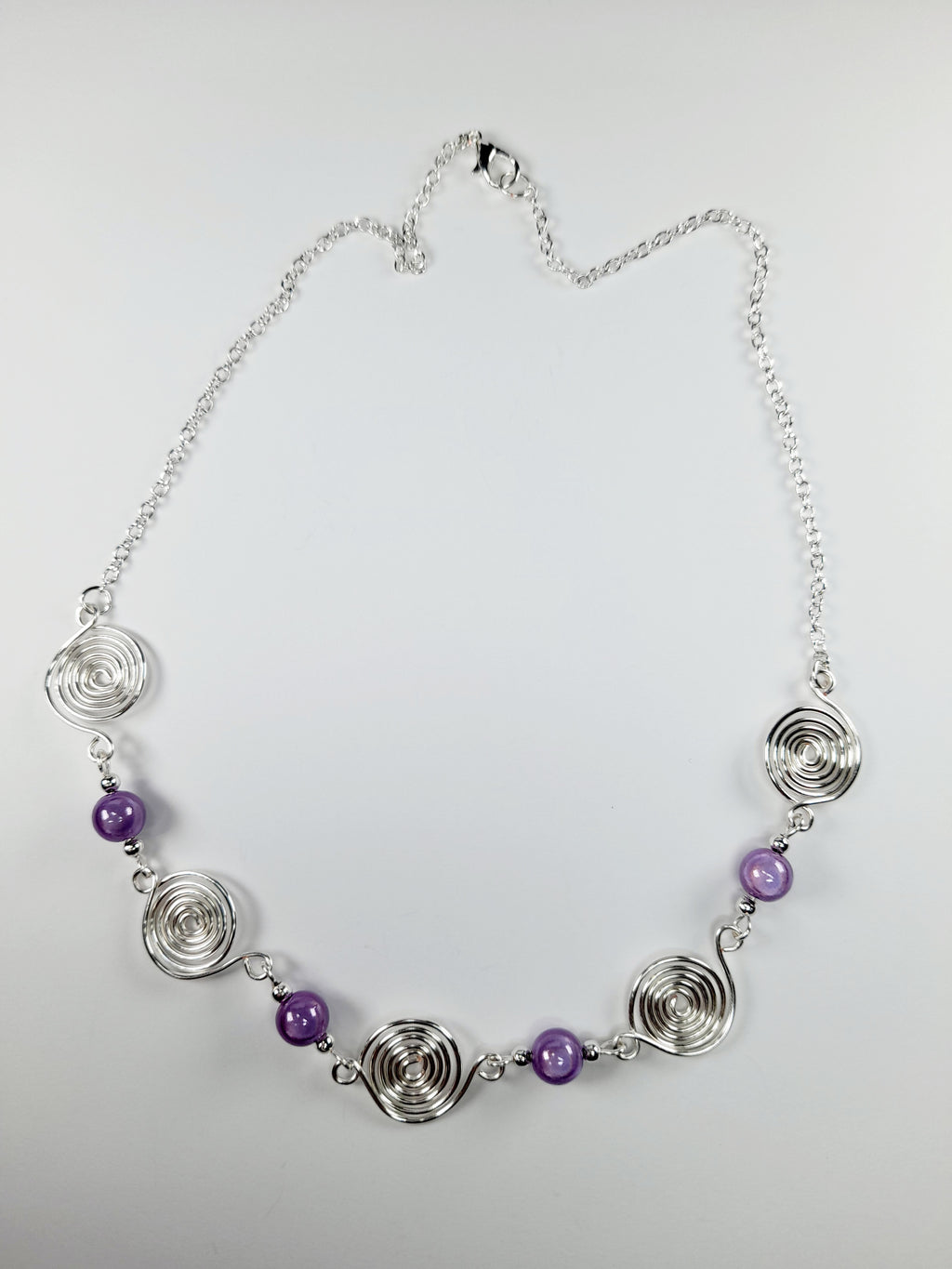 Bright Lilac Spiral Necklace, Handmade & Lightweight