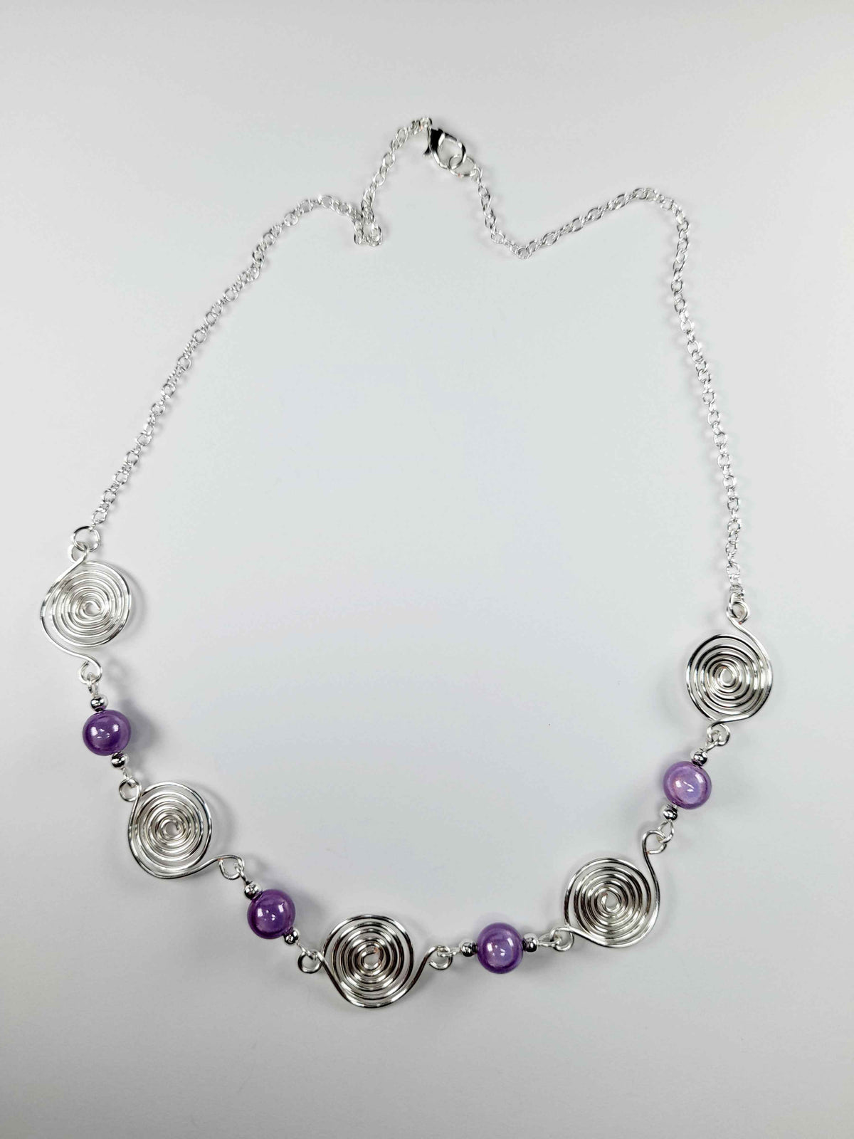 Bright Lilac Spiral Necklace, Handmade & Lightweight