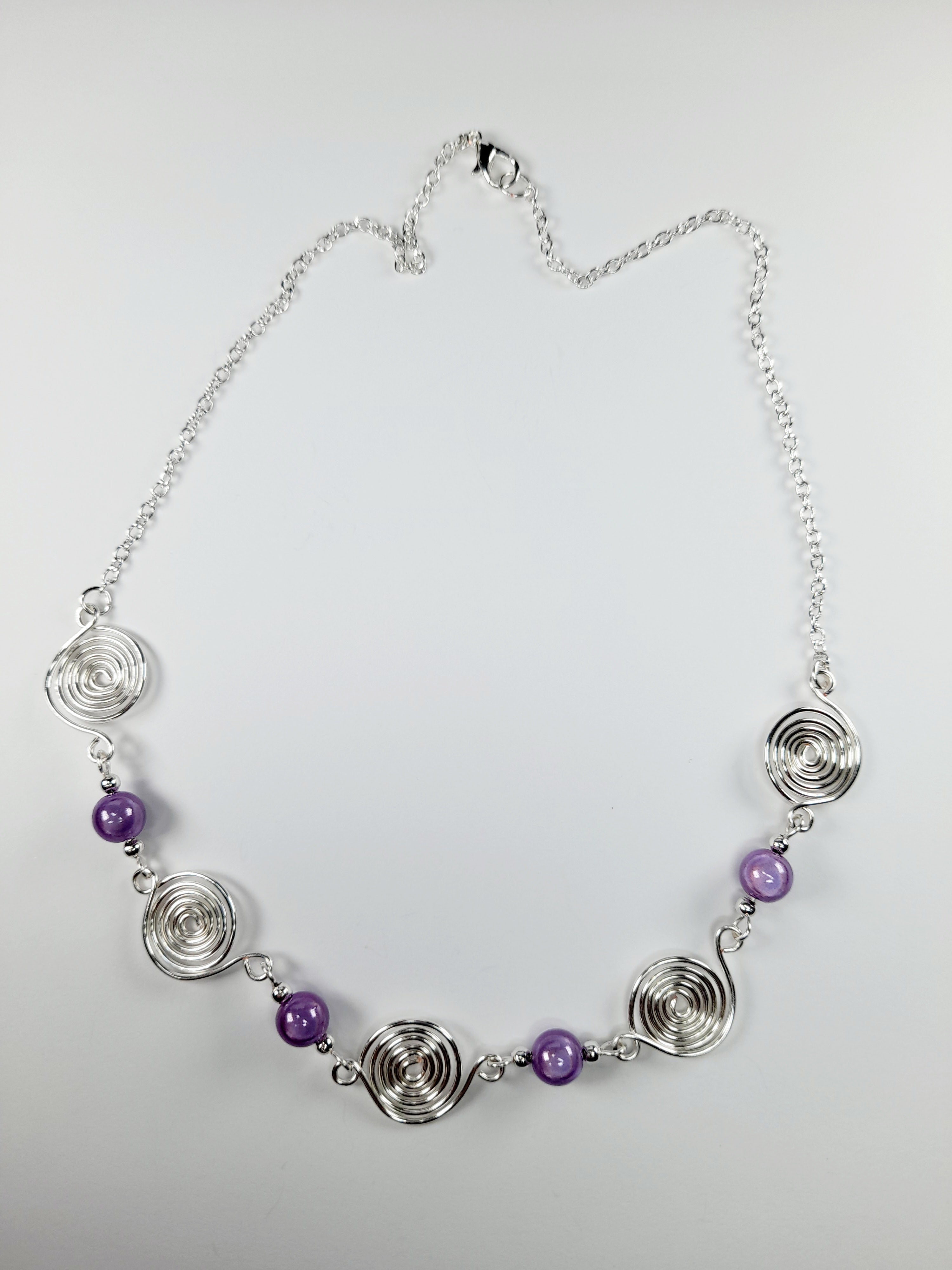 Bright Lilac Spiral Necklace, Handmade & Lightweight