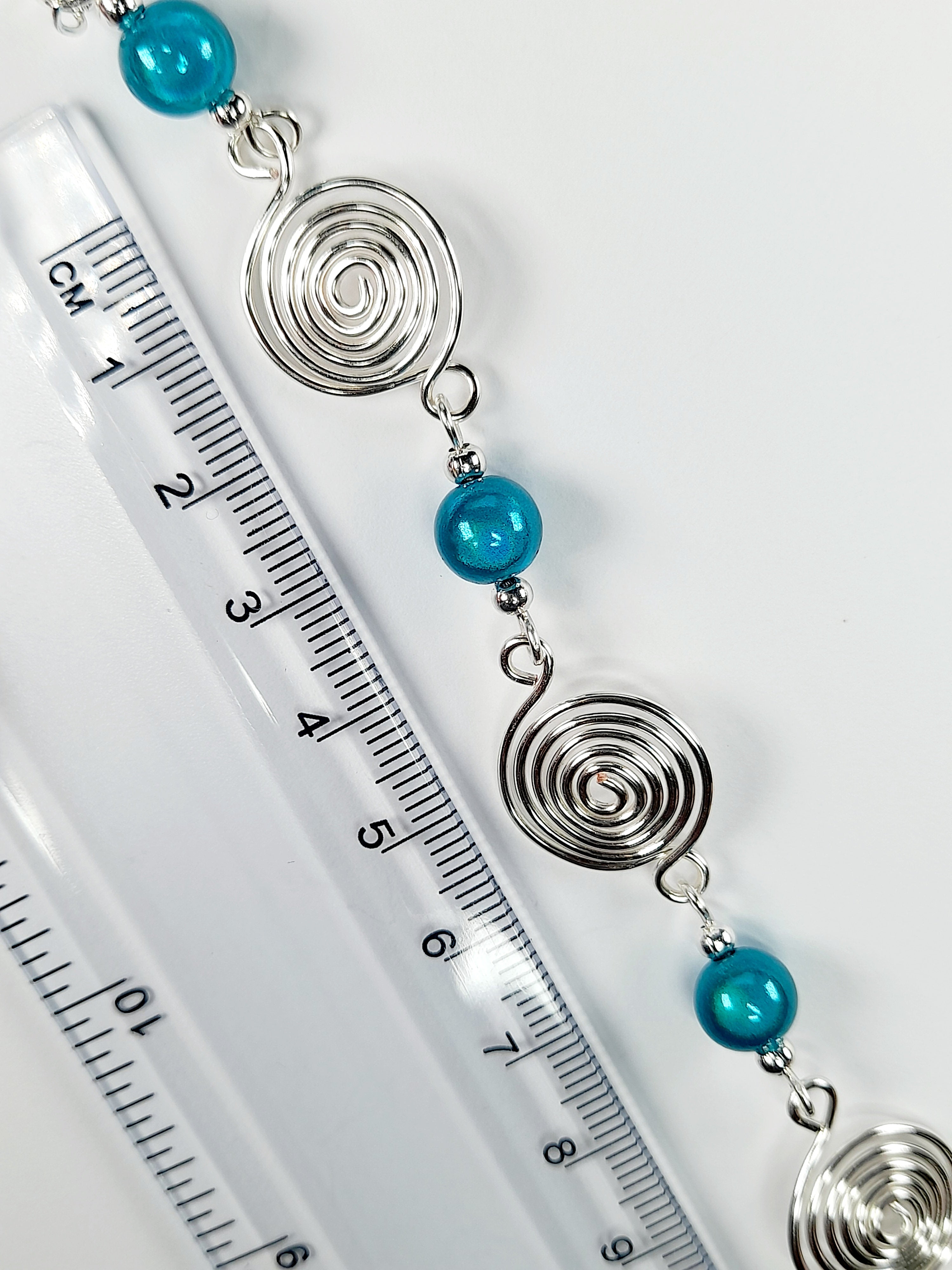 Dainty Silver Spiral & Turquoise Bead Bracelet – Handmade Adjustable Design