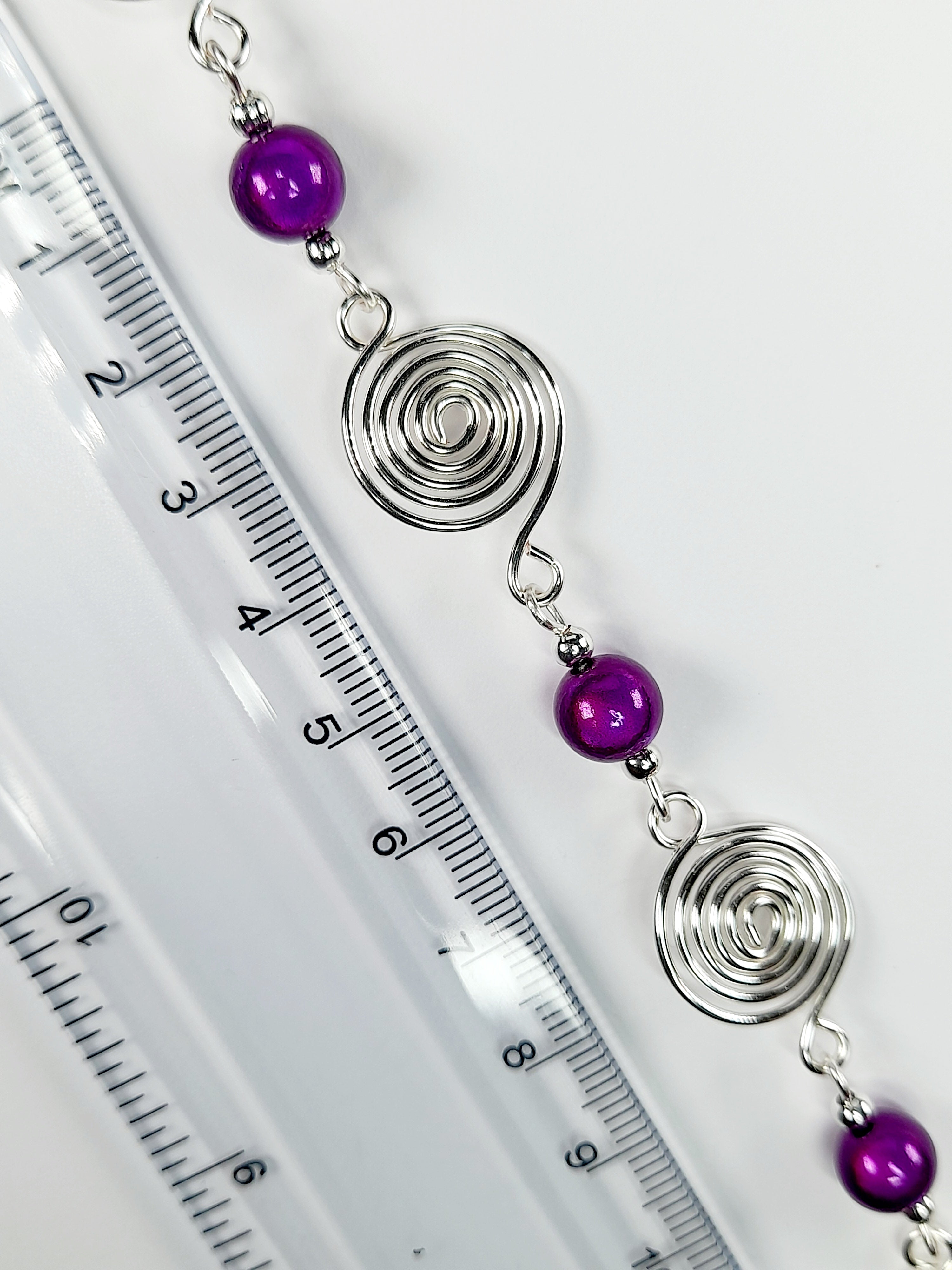 Dainty Silver Spiral & Purple Bead Bracelet – Handmade Adjustable Design