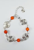 Dainty Silver Spiral & Orange Bead Bracelet – Handmade Adjustable Design