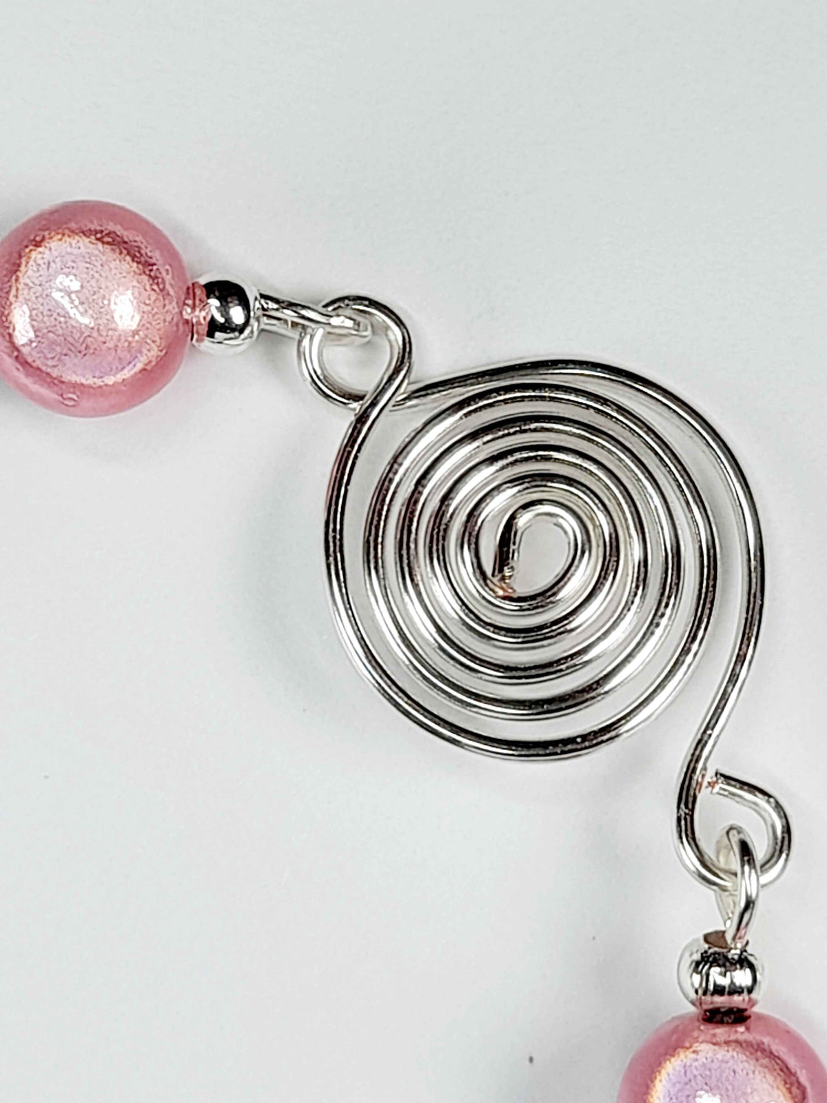 Dainty Silver Spiral & Pale Pink Bead Bracelet – Handmade Adjustable Design