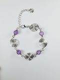 Dainty Silver Spiral & Lilac Bead Bracelet – Handmade Adjustable Design