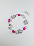Dainty Silver Spiral & Hot Pink Bead Bracelet – Handmade Adjustable Design