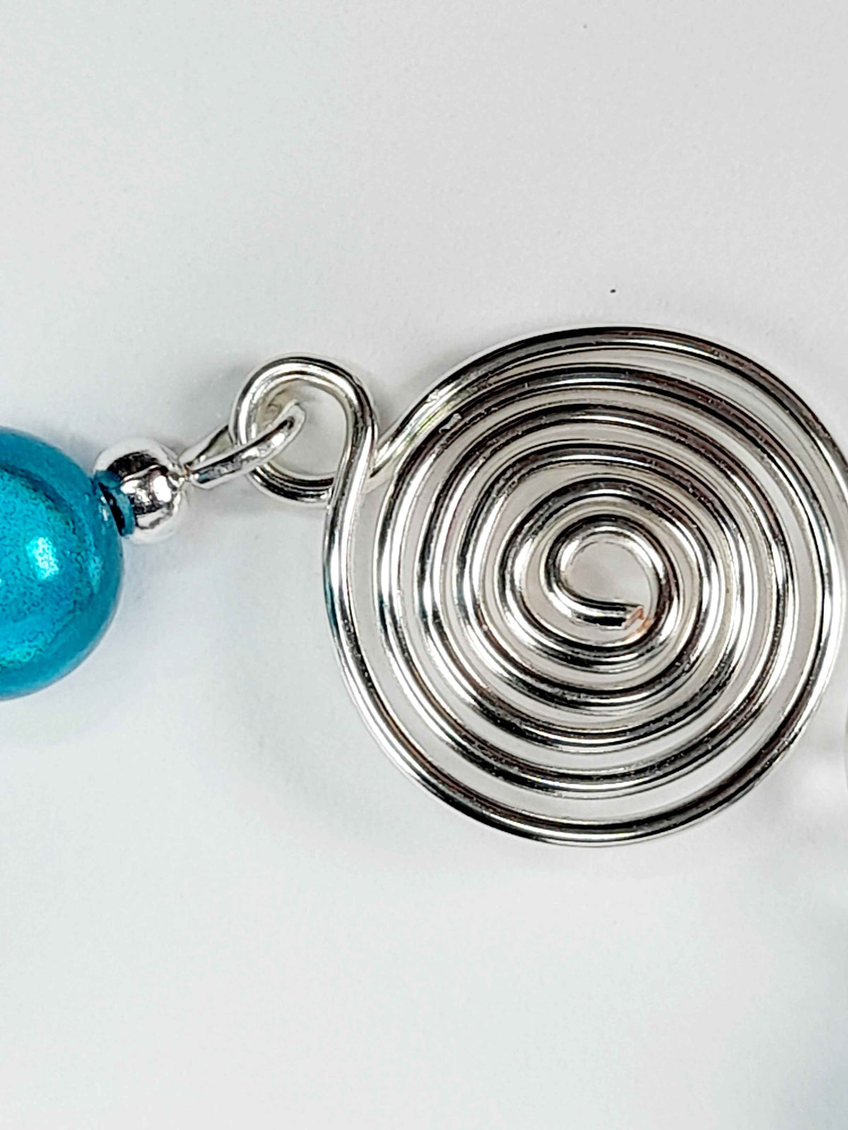 Dainty Silver Spiral & Turquoise Bead Bracelet – Handmade Adjustable Design