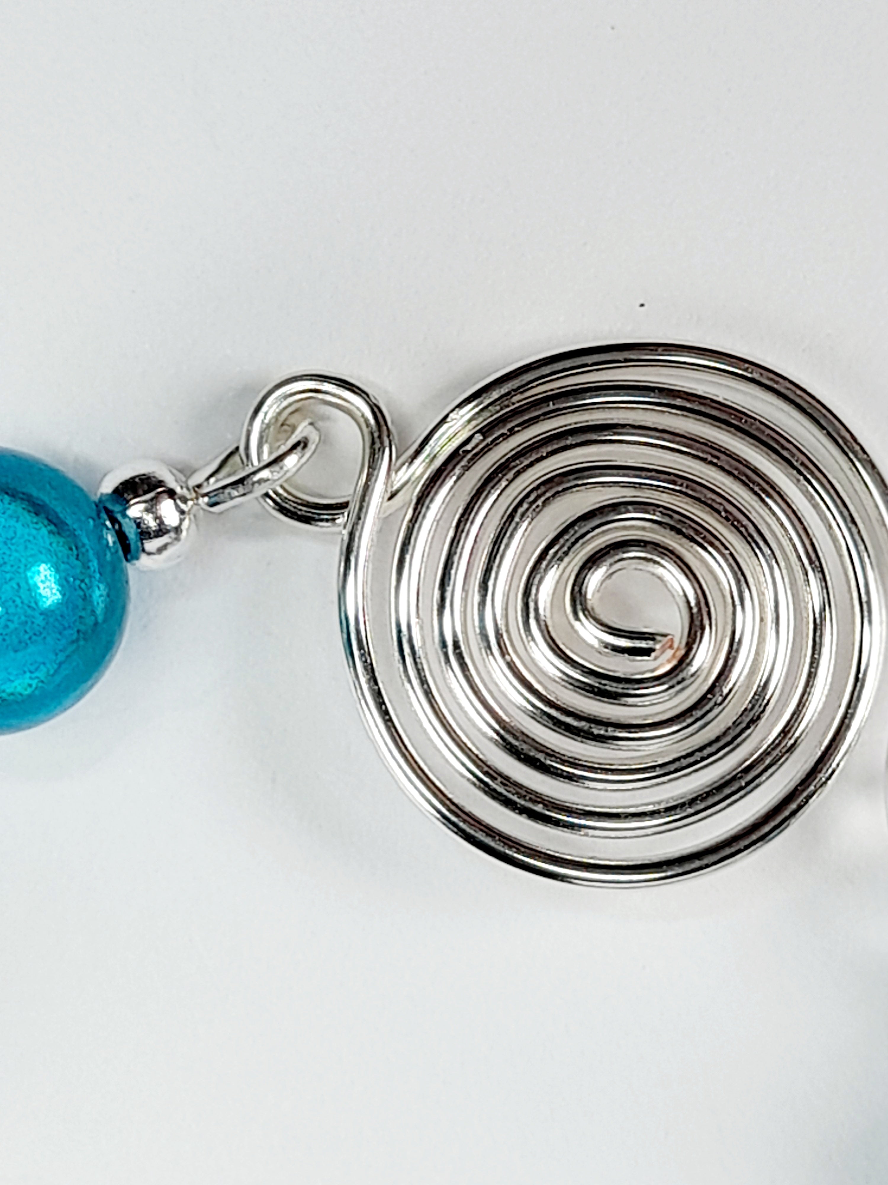Dainty Silver Spiral & Turquoise Bead Bracelet – Handmade Adjustable Design