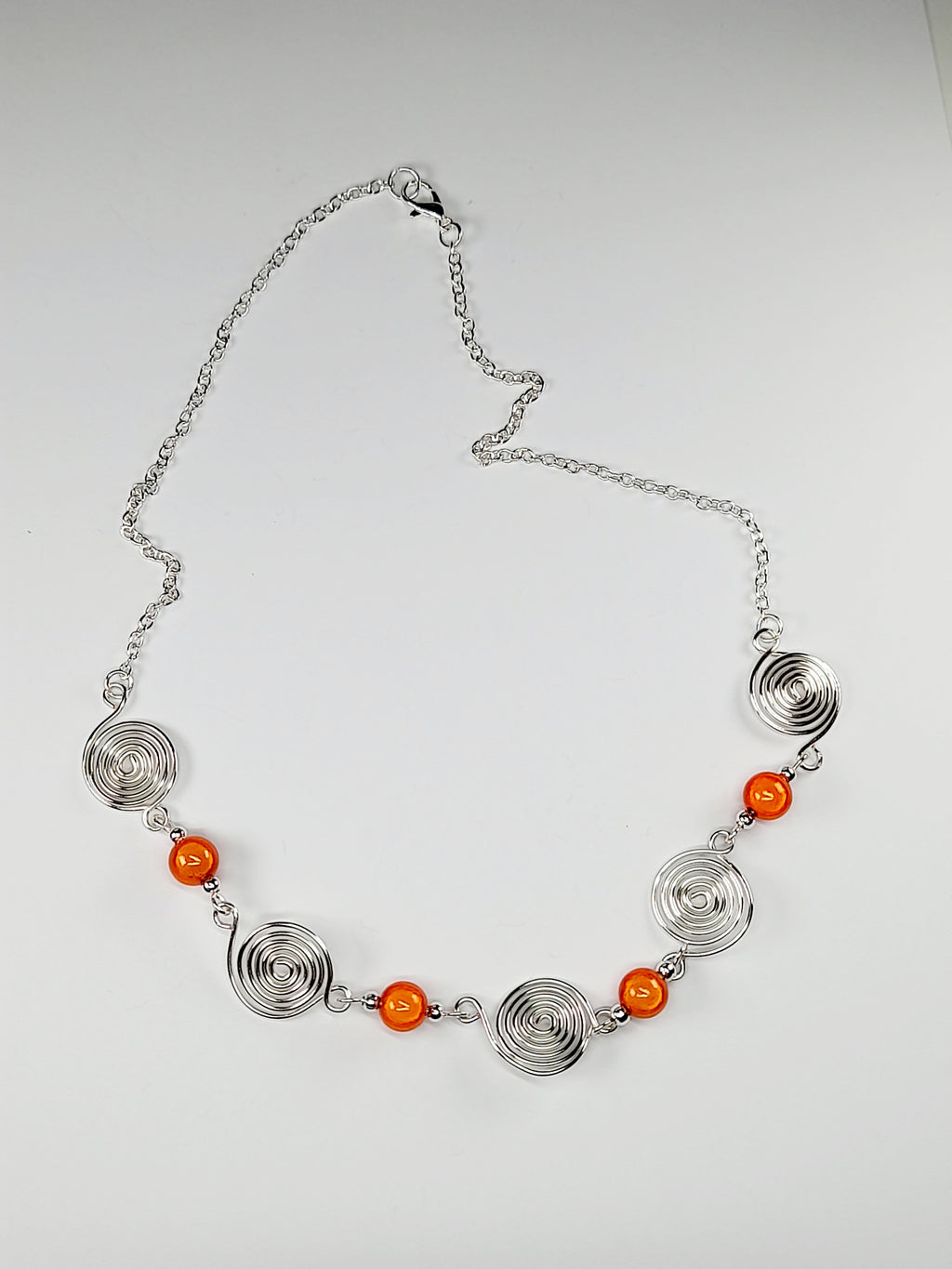 Bright Orange Spiral Necklace, Handmade & Lightweight