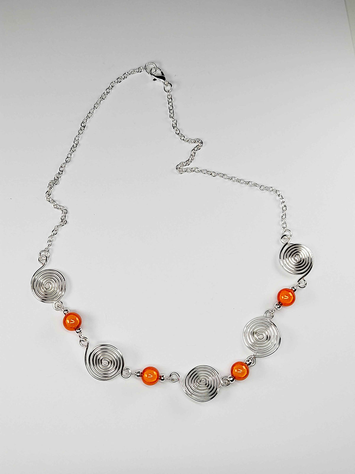 Bright Orange Spiral Necklace, Handmade & Lightweight