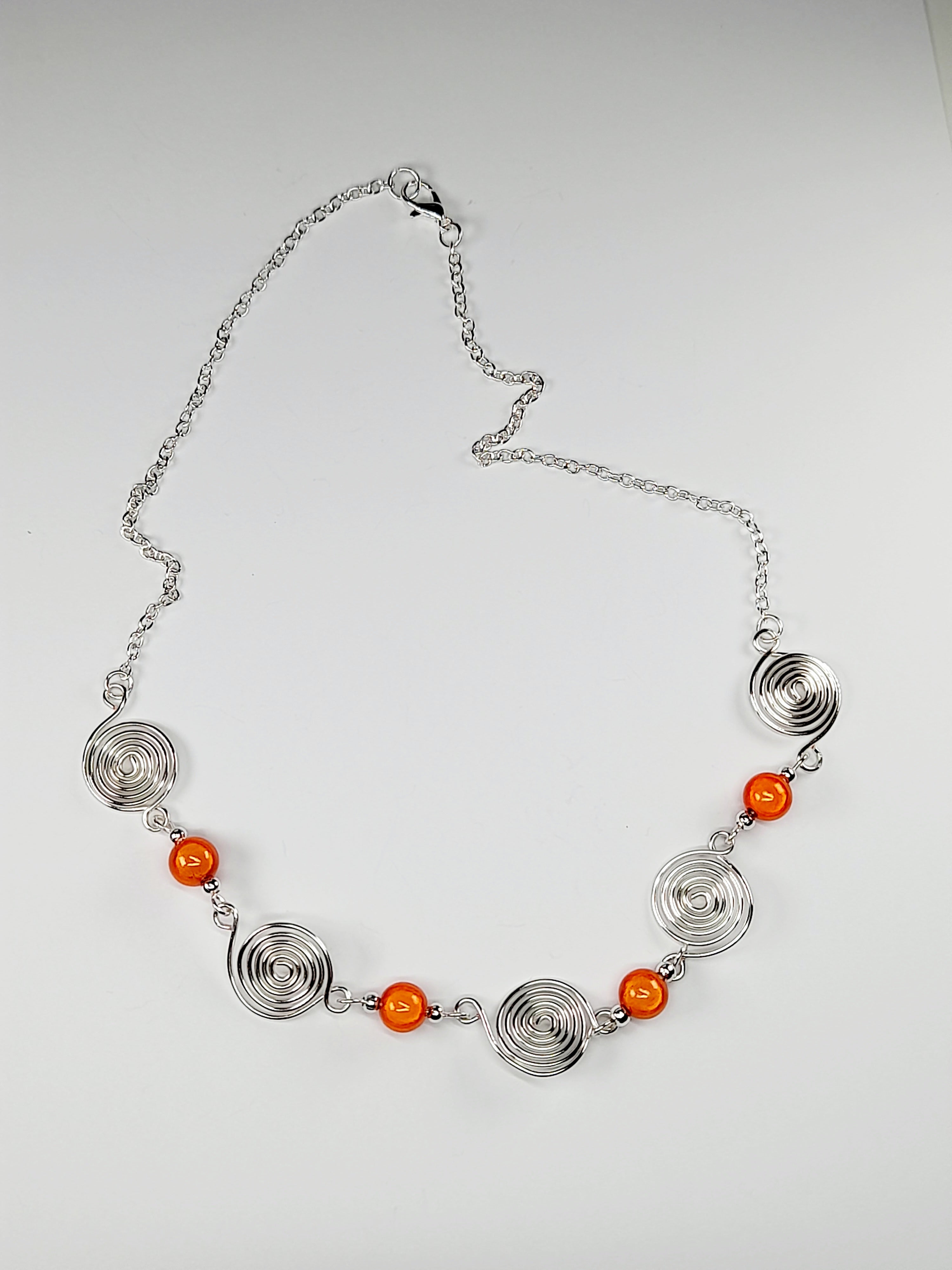 Bright Orange Spiral Necklace, Handmade & Lightweight