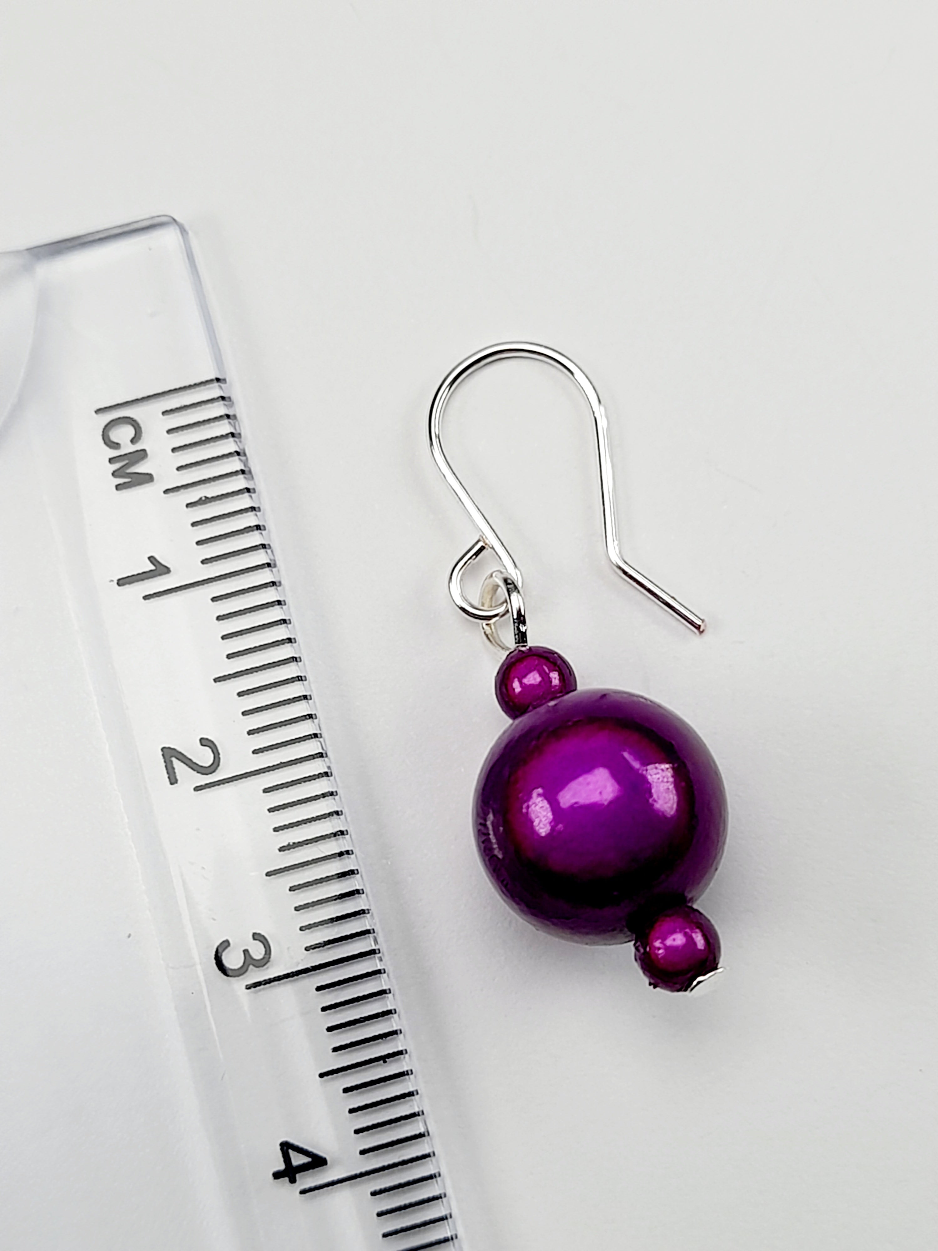 Handmade Silver Dangle Earrings with Purple Luminescent Beads