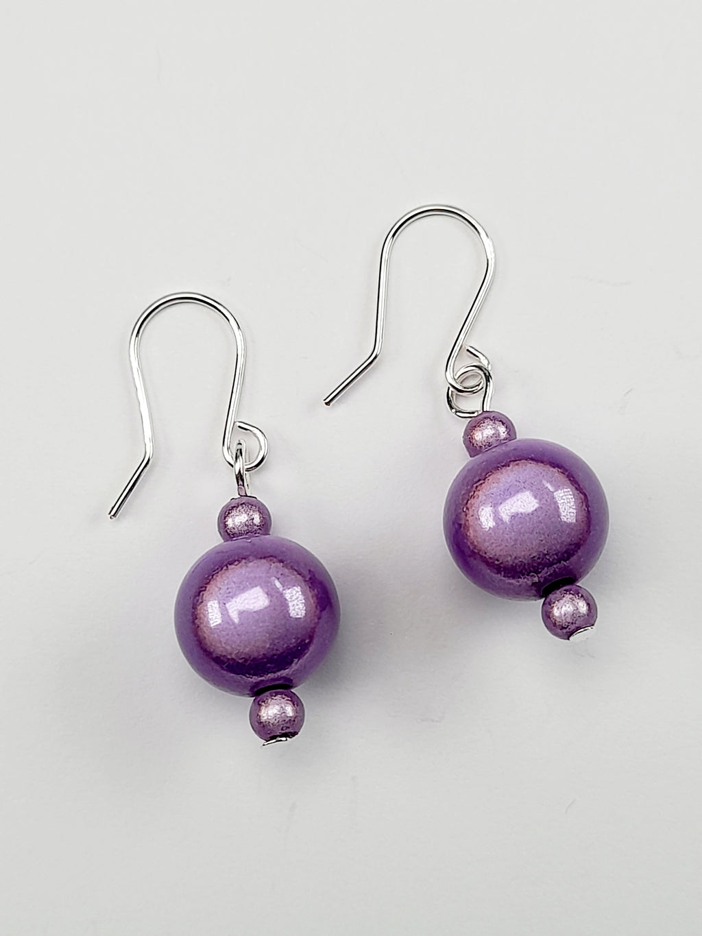 Handmade Silver Dangle Earrings with Lilac Luminescent Beads