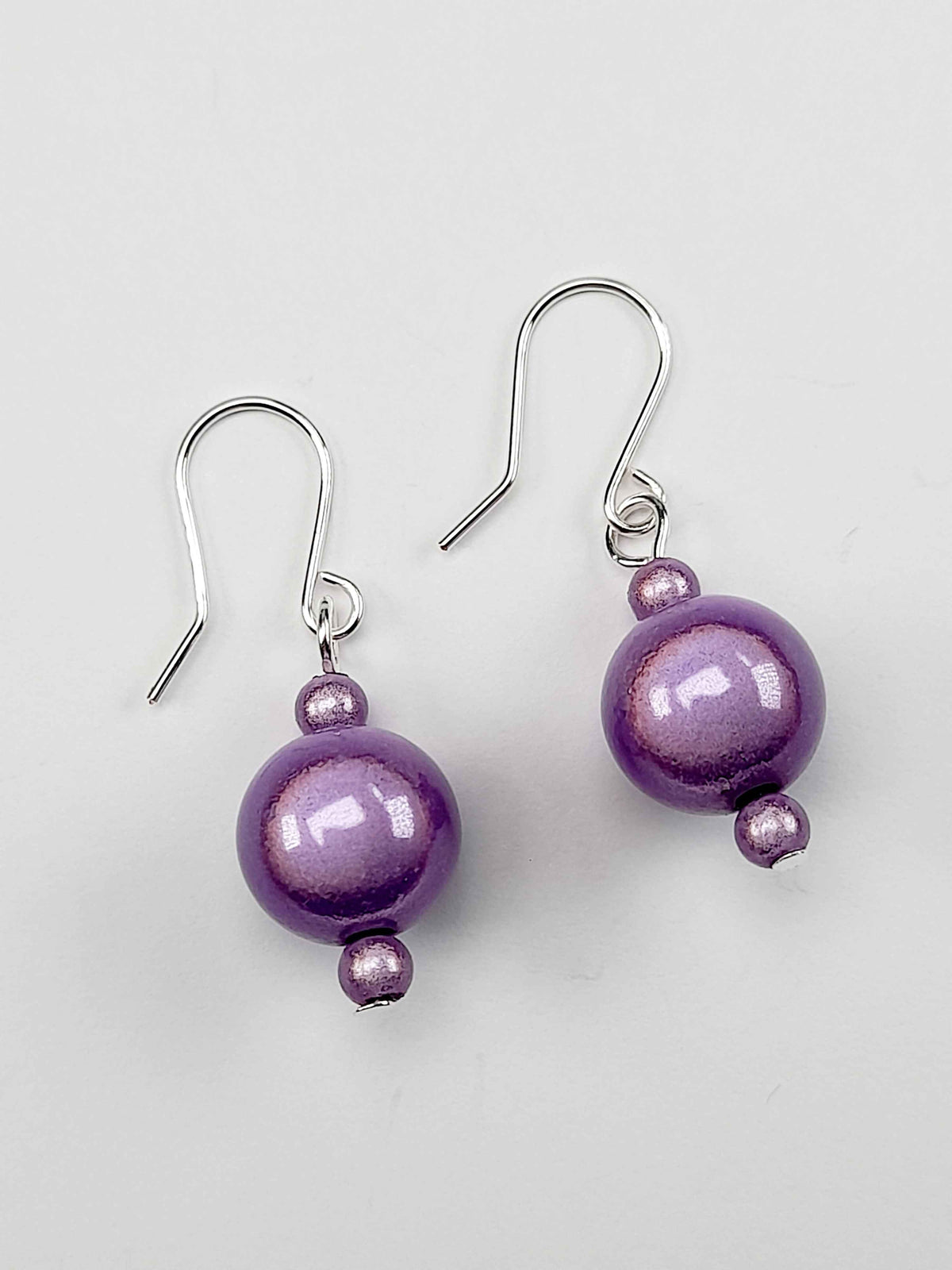 Handmade Silver Dangle Earrings with Lilac Luminescent Beads