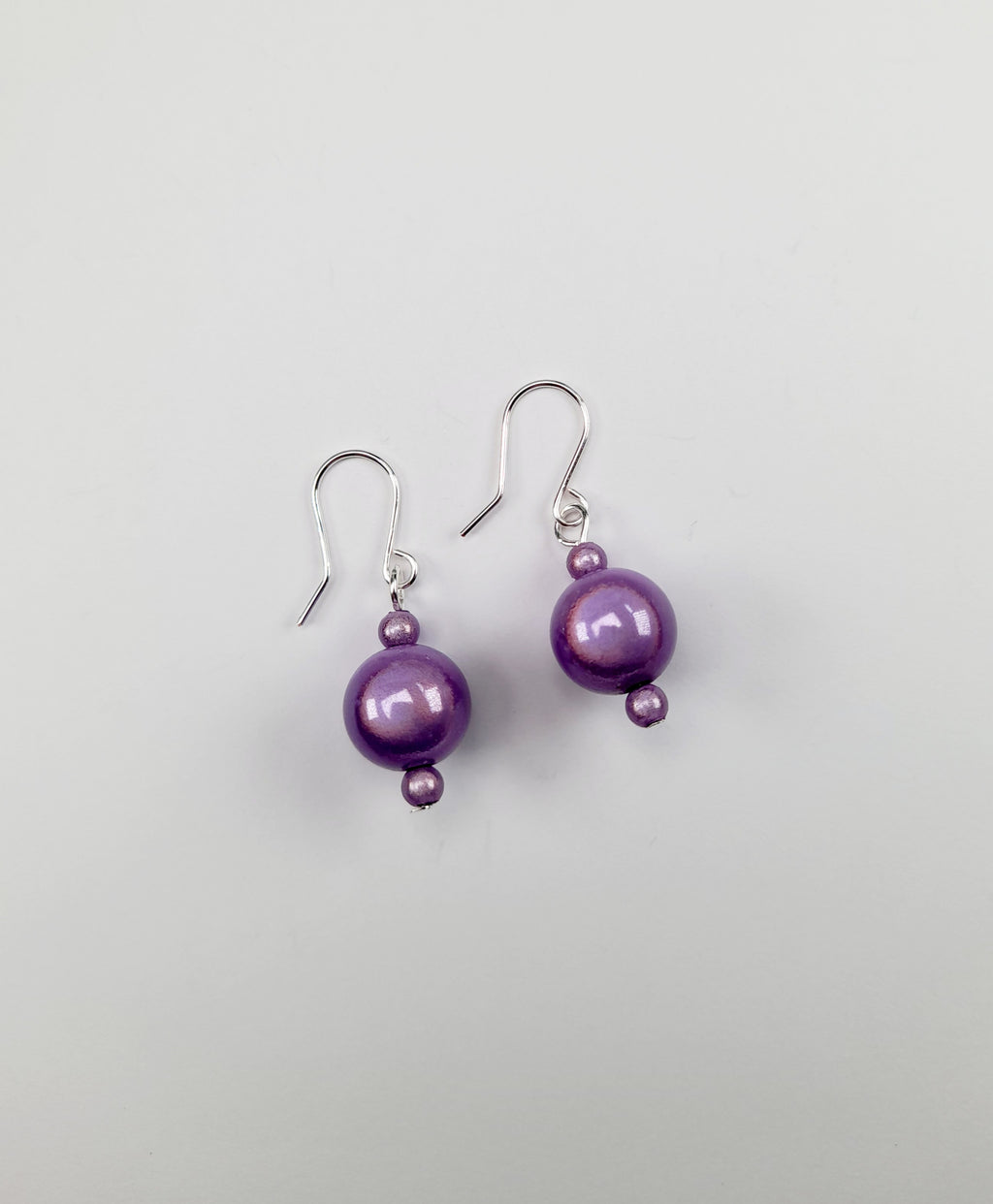 Handmade Silver Dangle Earrings with Lilac Luminescent Beads