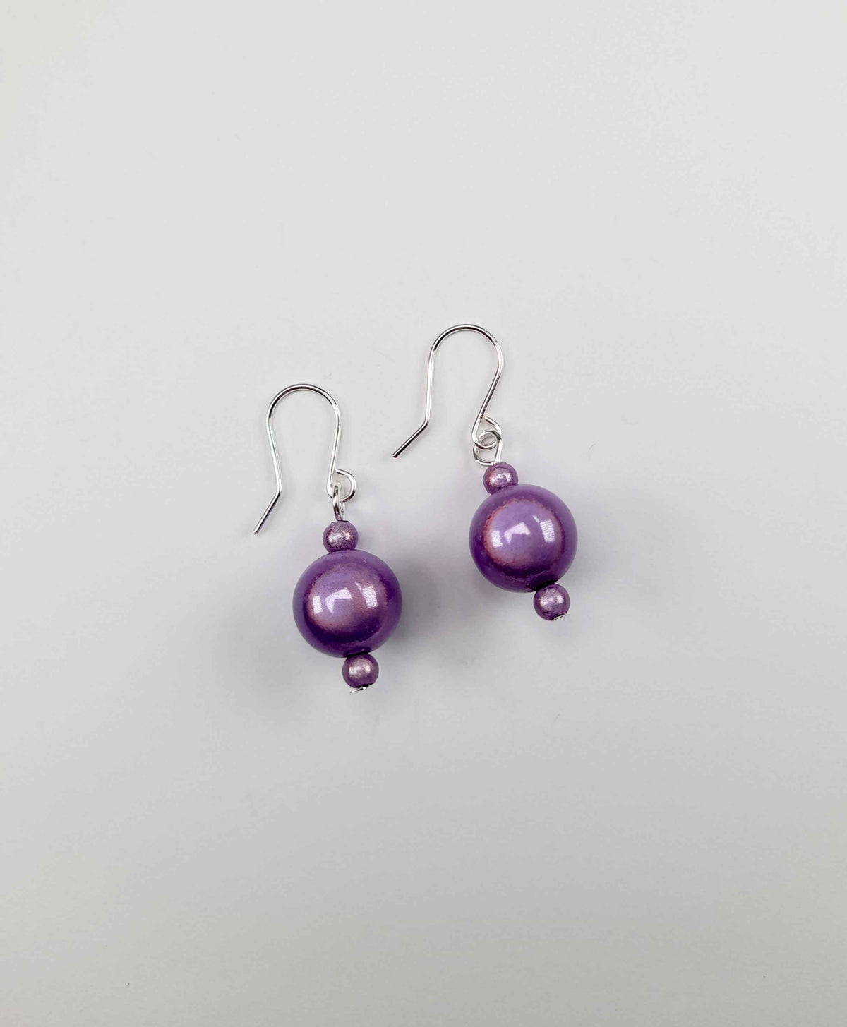 Handmade Silver Dangle Earrings with Lilac Luminescent Beads