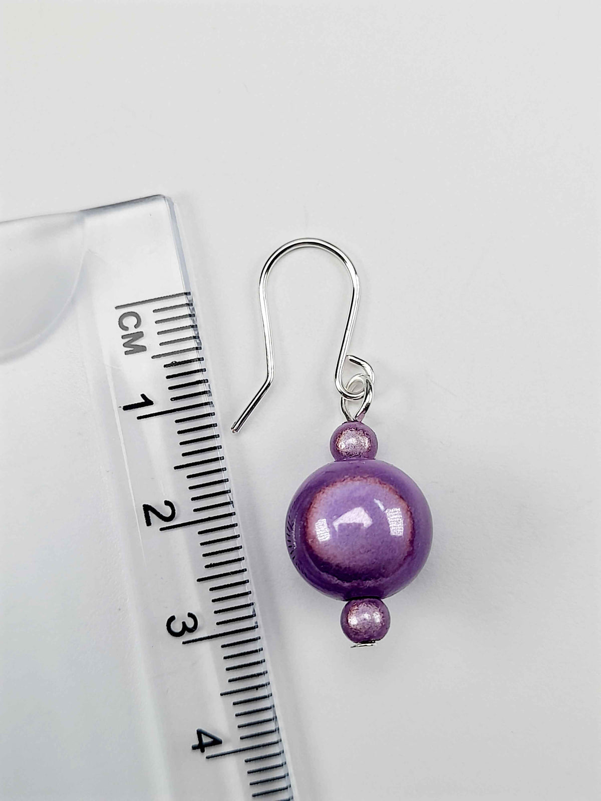 Handmade Silver Dangle Earrings with Lilac Luminescent Beads