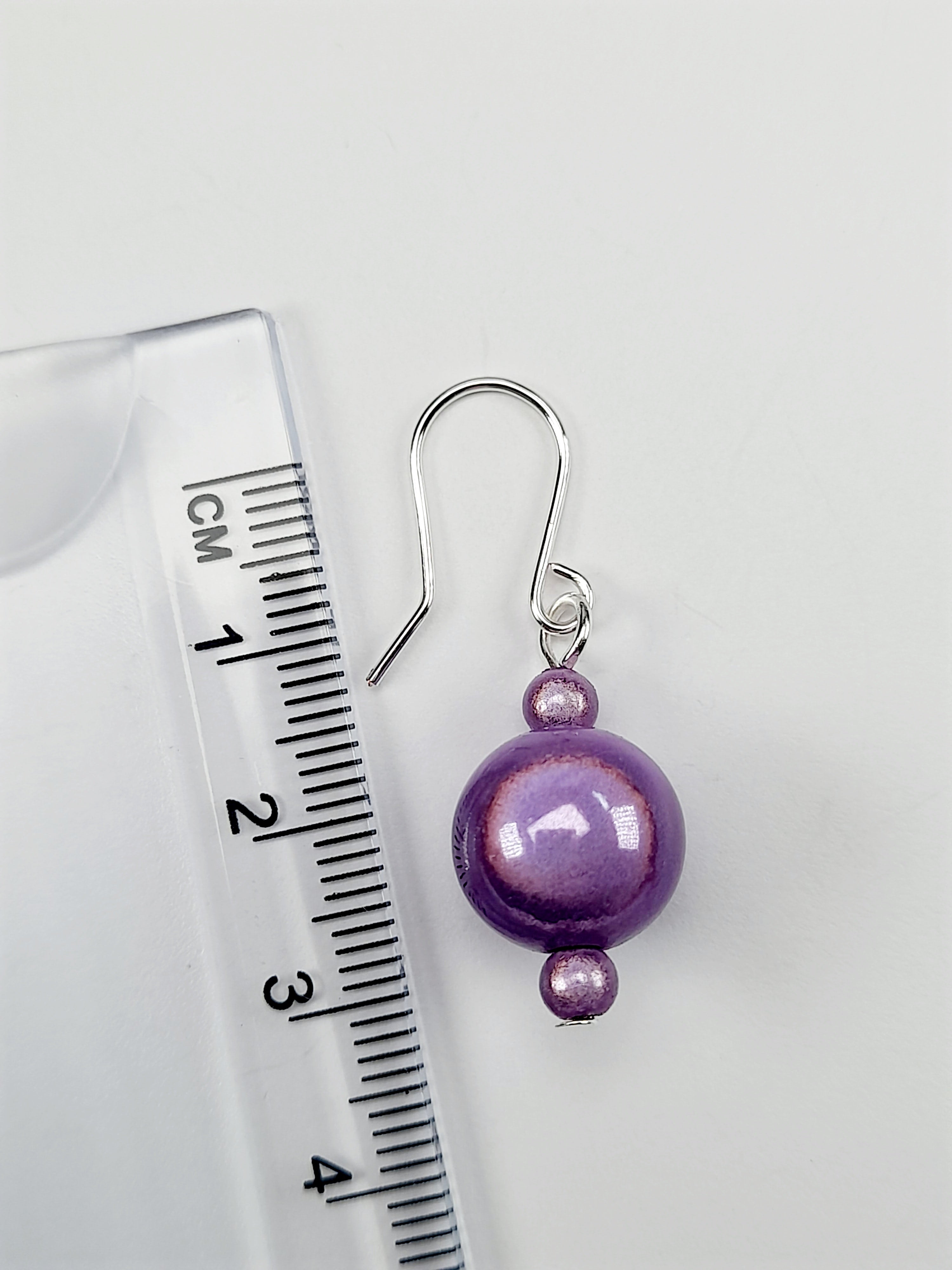 Handmade Silver Dangle Earrings with Lilac Luminescent Beads