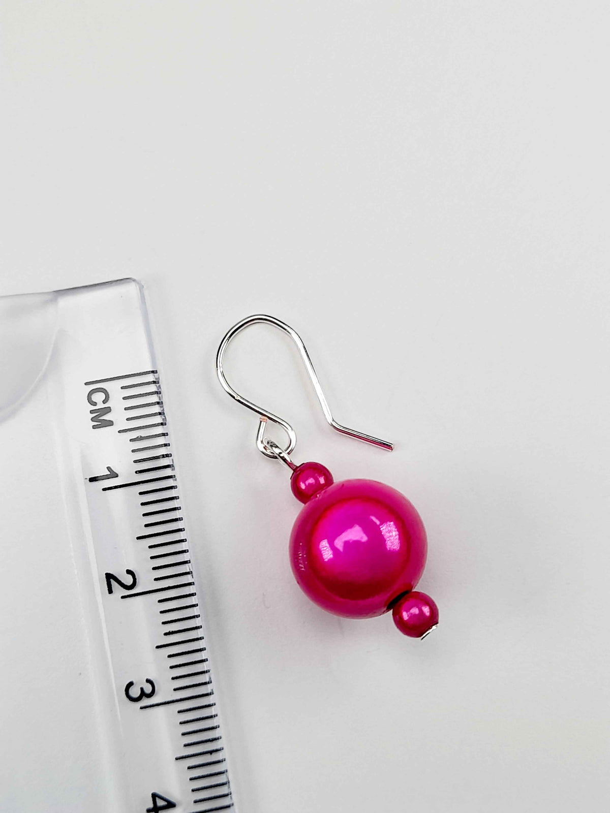 Handmade Silver Dangle Earrings with Hot Pink Luminescent Beads