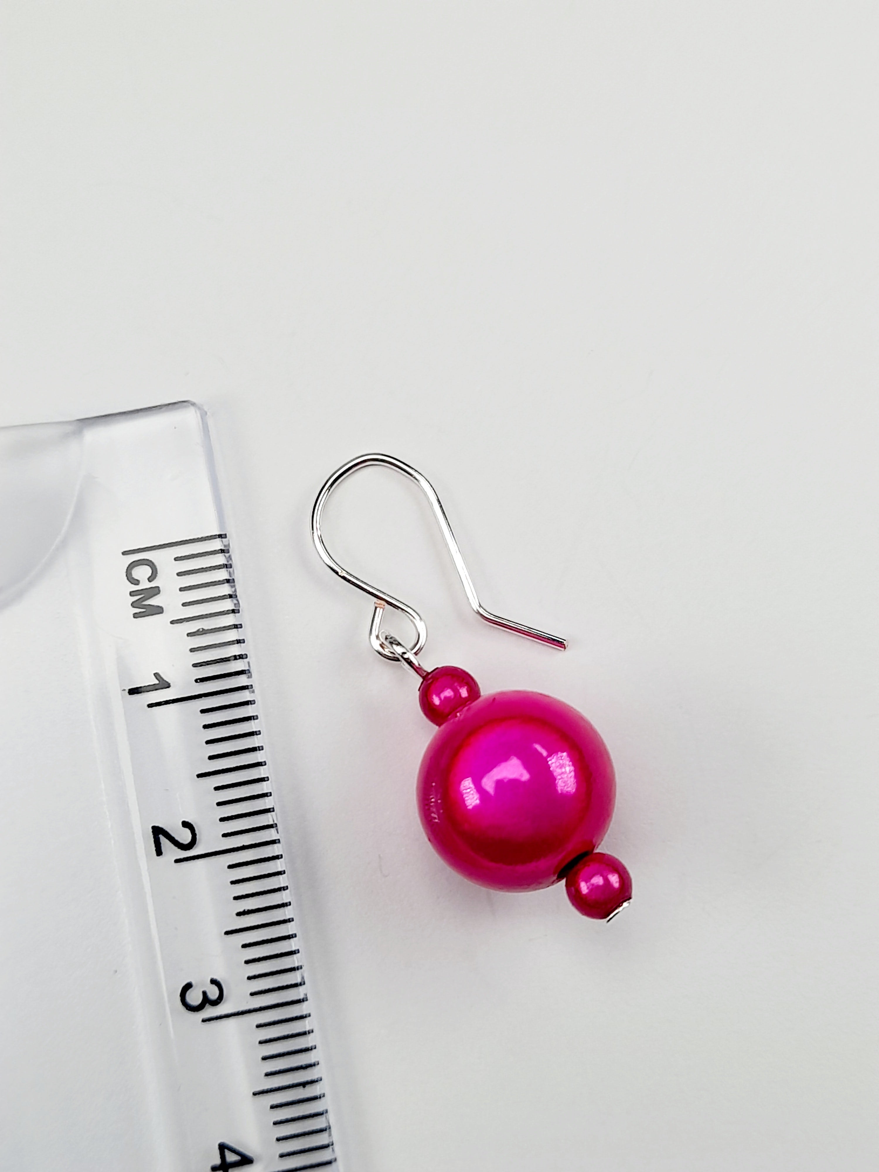 Handmade Silver Dangle Earrings with Hot Pink Luminescent Beads