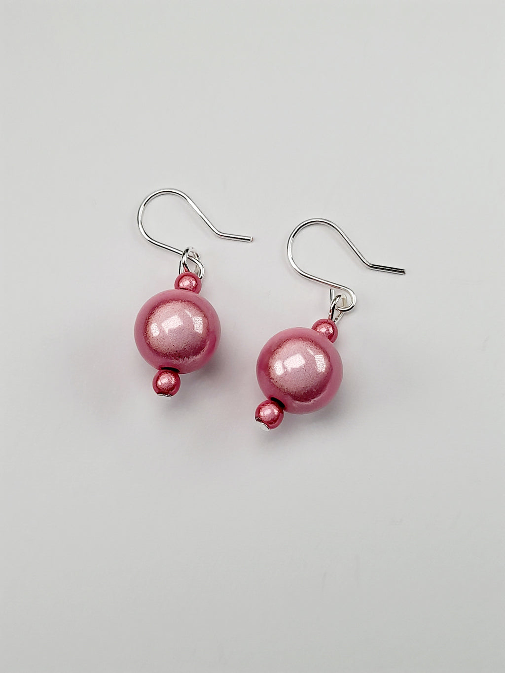 Handmade Silver Dangle Earrings with  Pale Pink Luminescent Beads