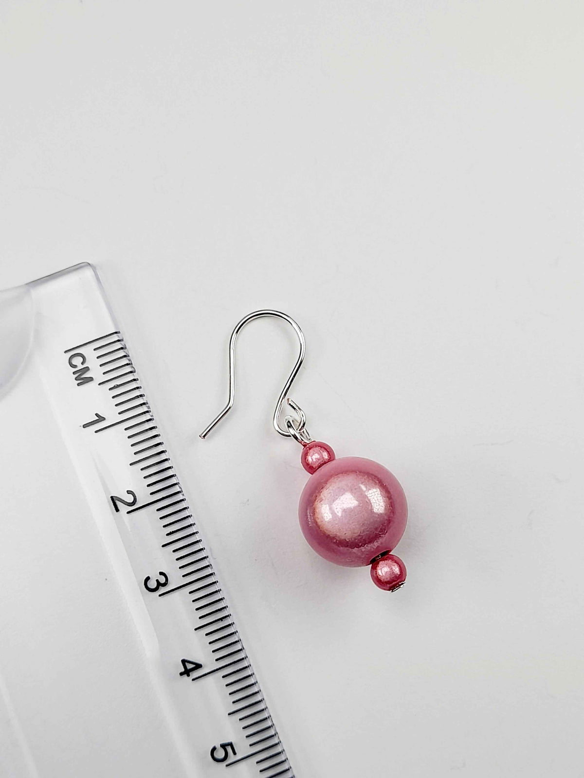 Handmade Silver Dangle Earrings with  Pale Pink Luminescent Beads