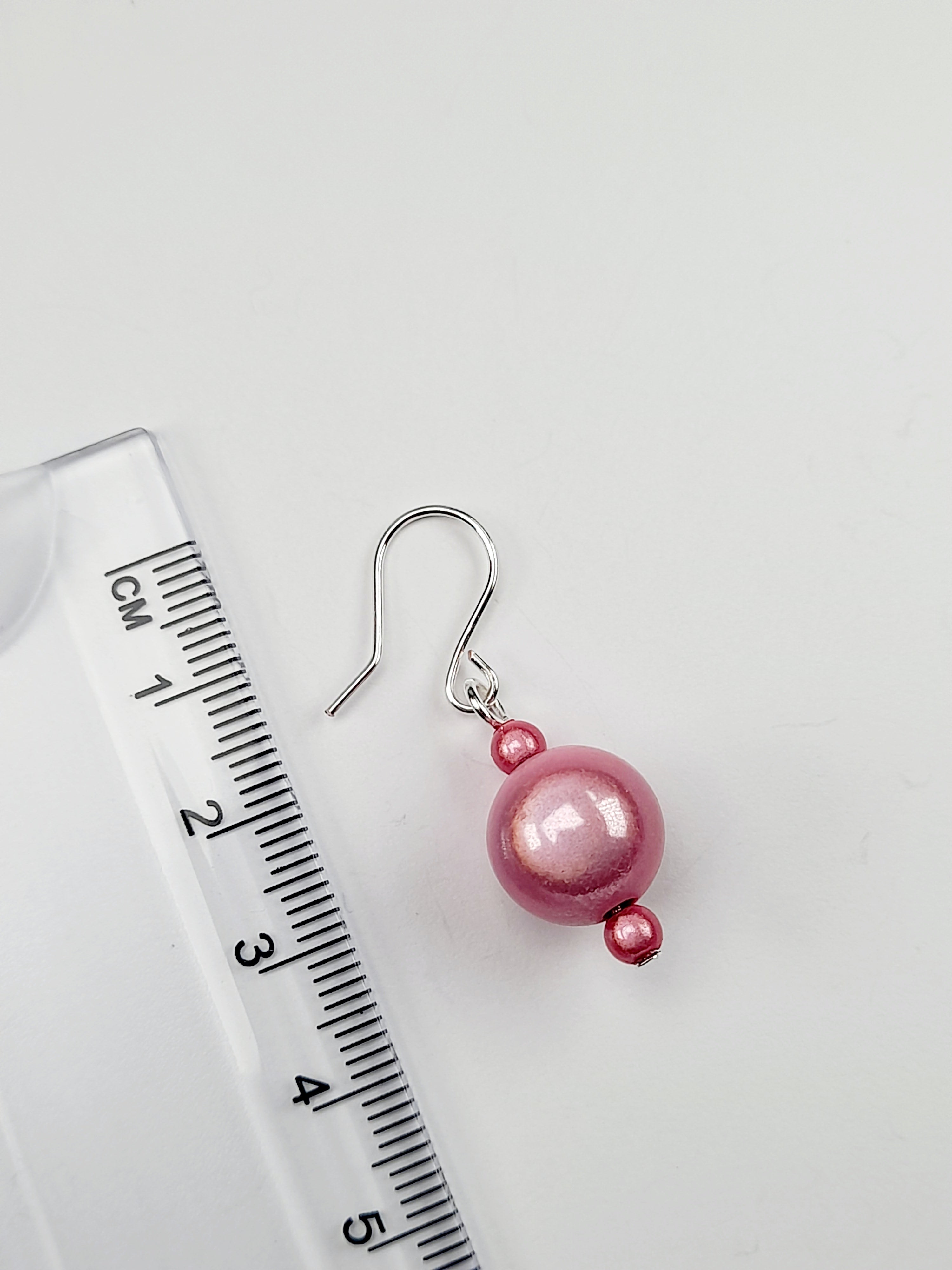 Handmade Silver Dangle Earrings with  Pale Pink Luminescent Beads
