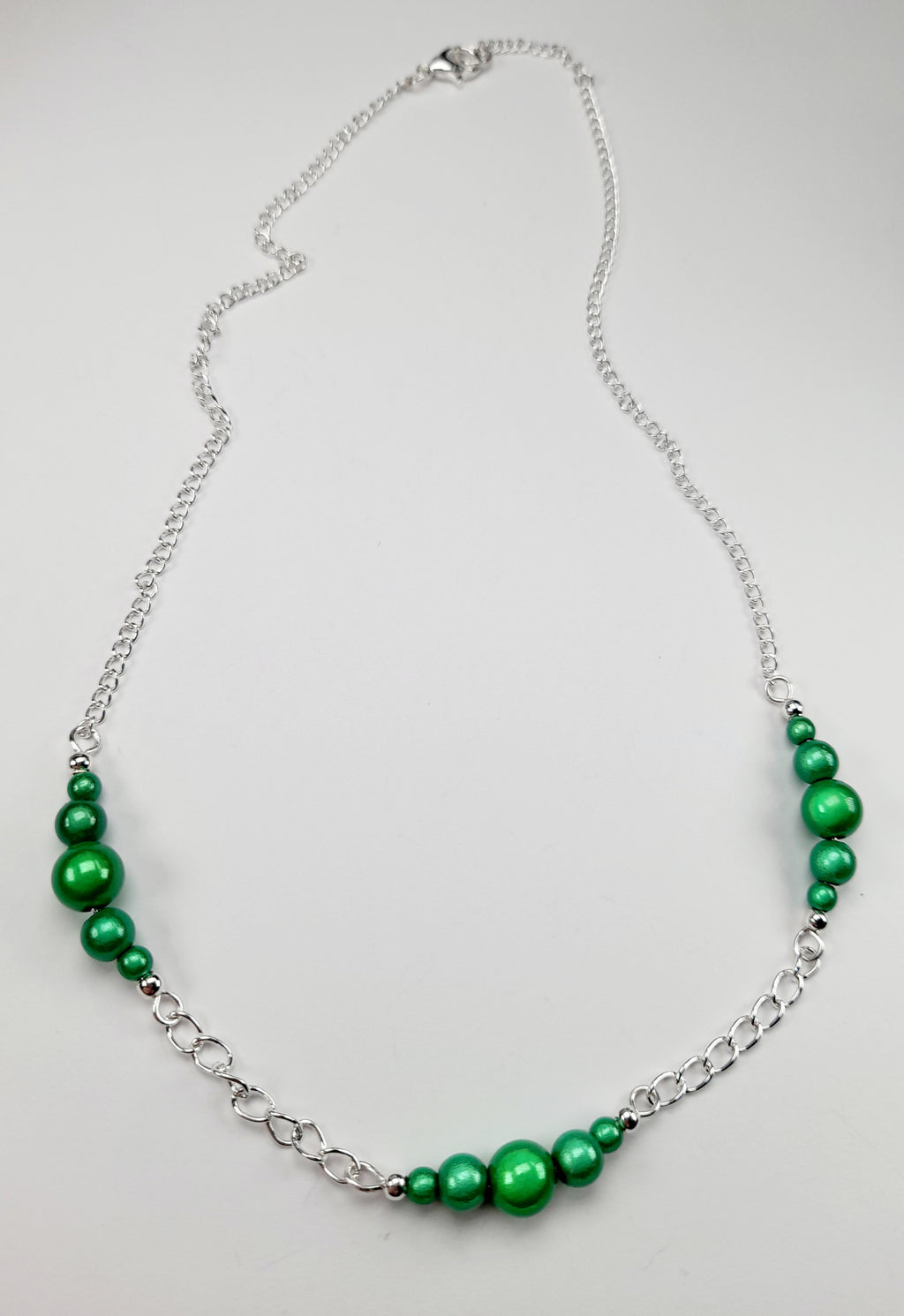 Green Miracle Bead Link Necklace, Handmade, Lightweight 18‑Inch Design