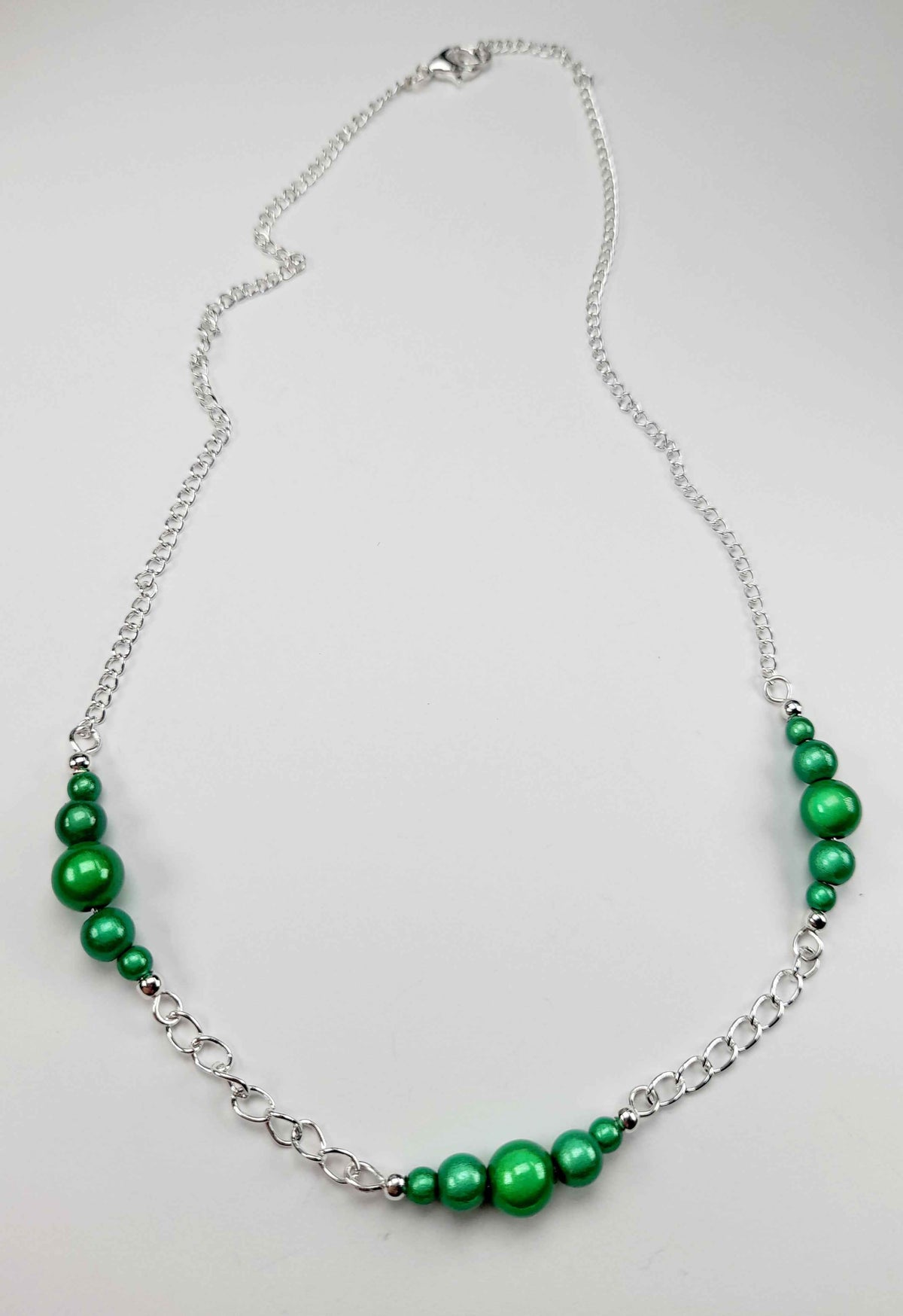 Green Miracle Bead Link Necklace, Handmade, Lightweight 18‑Inch Design