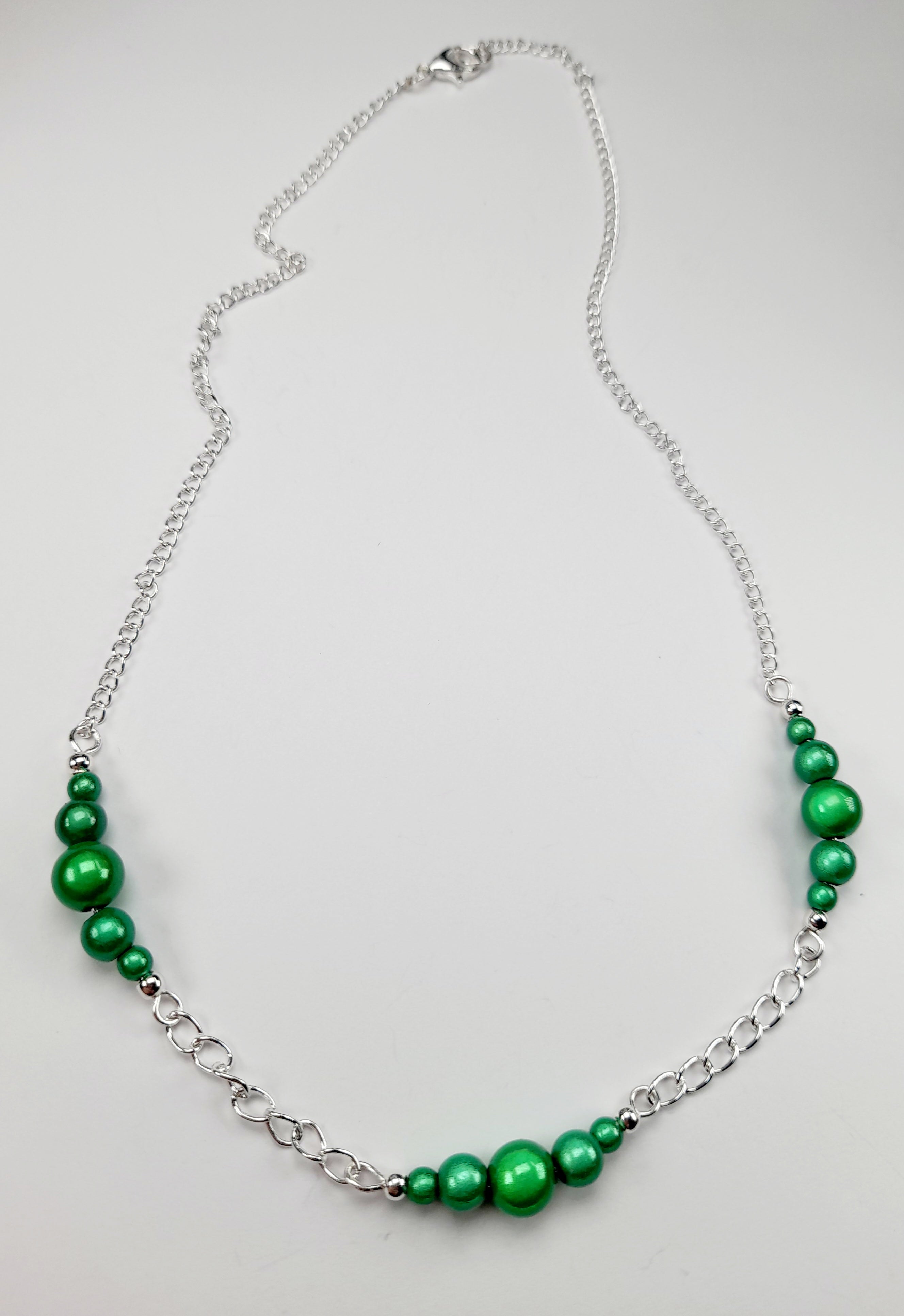 Green Miracle Bead Link Necklace, Handmade, Lightweight 18‑Inch Design