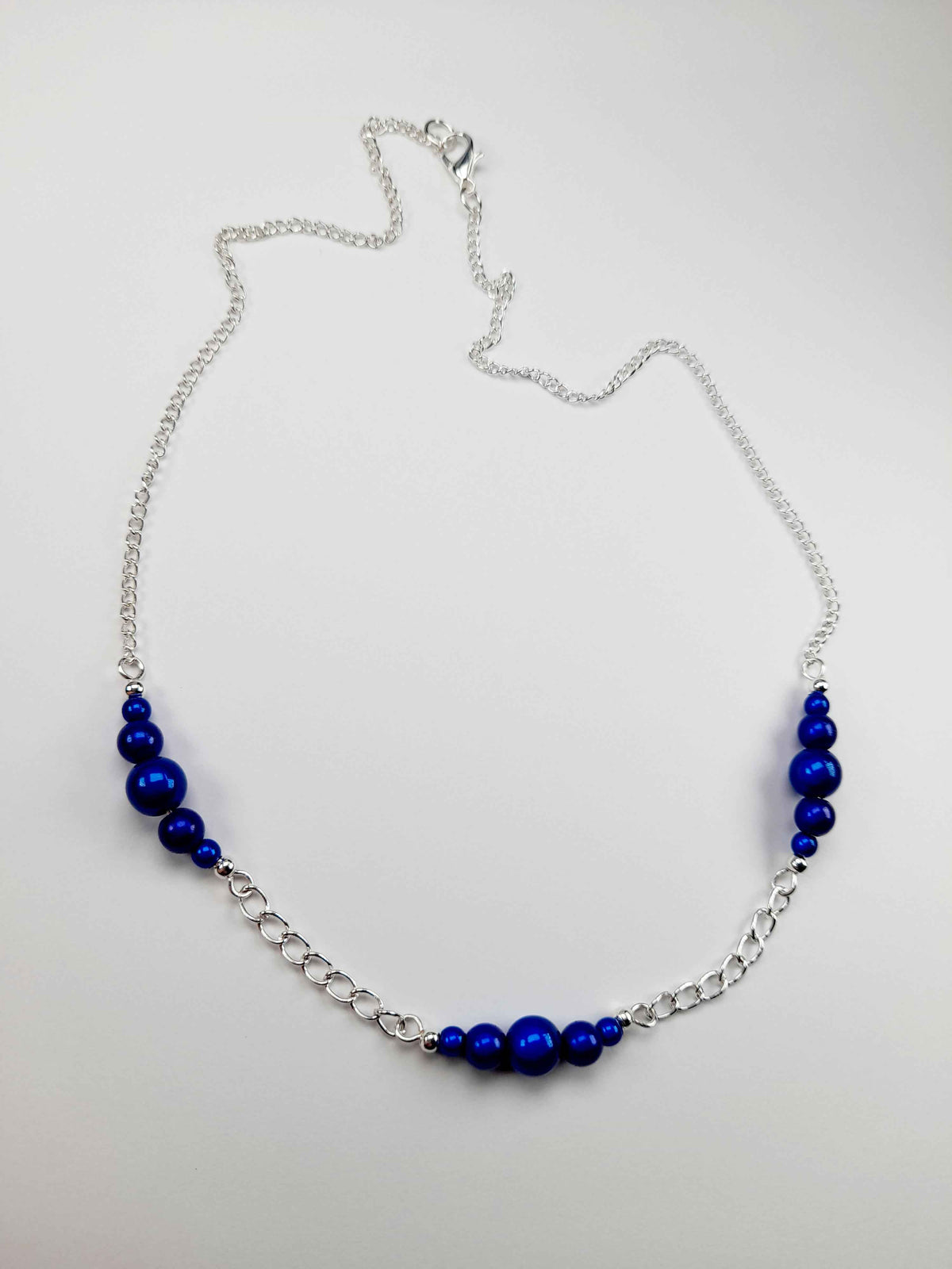 Blue Miracle Bead Link Necklace, Handmade, Lightweight 18‑Inch Design