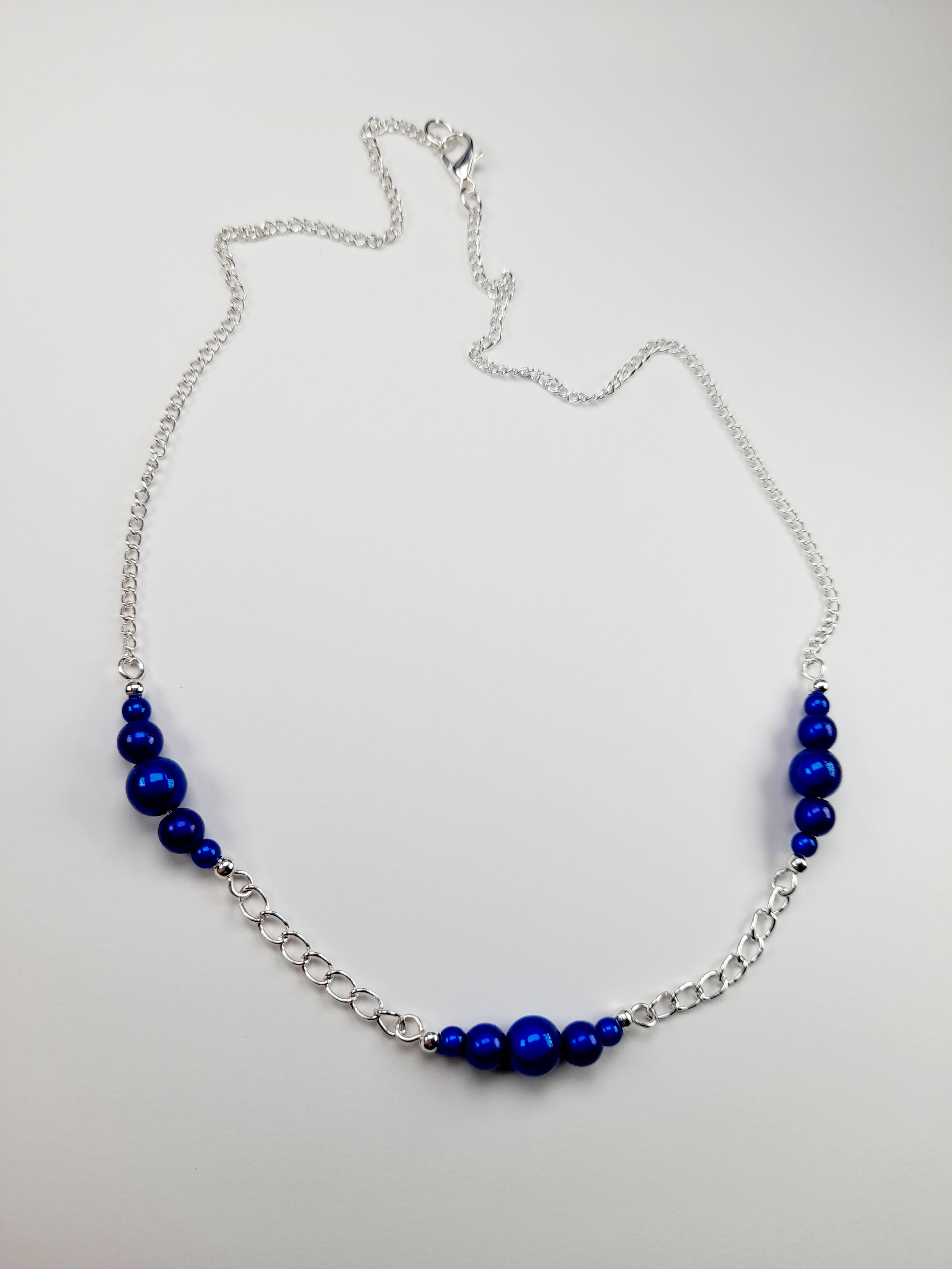 Blue Miracle Bead Link Necklace, Handmade, Lightweight 18‑Inch Design