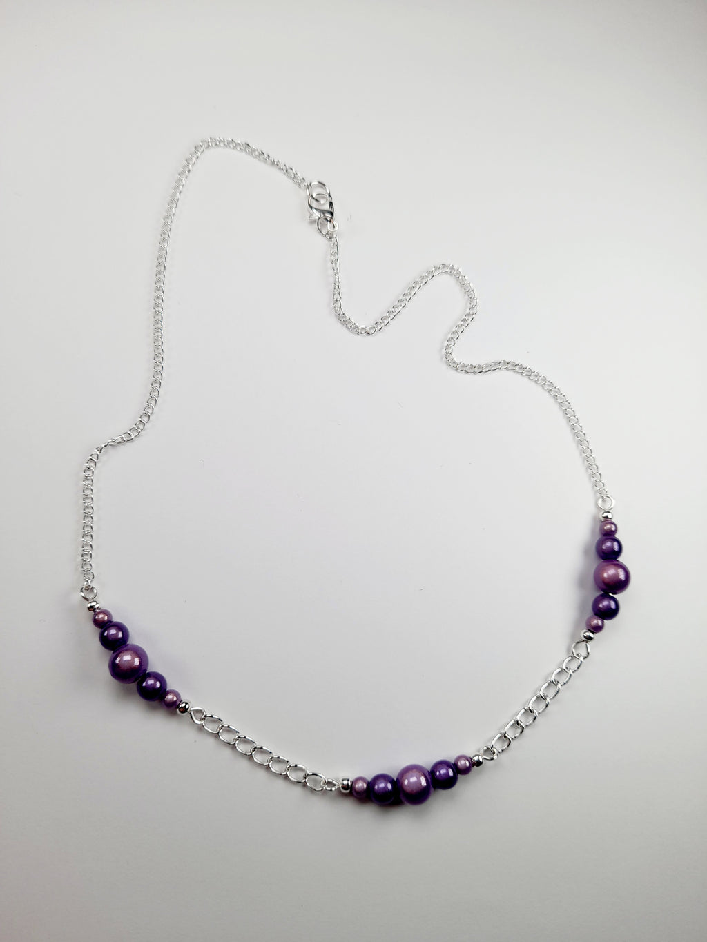 Lilac Miracle Bead Link Necklace, Handmade, Lightweight 18‑Inch Design