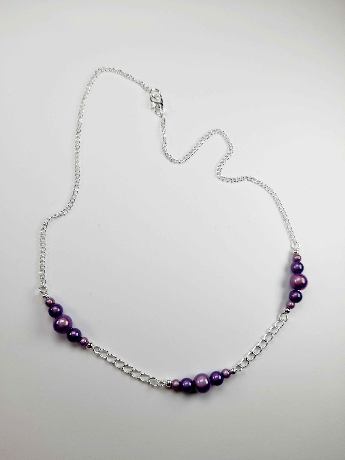 Lilac Miracle Bead Link Necklace, Handmade, Lightweight 18‑Inch Design