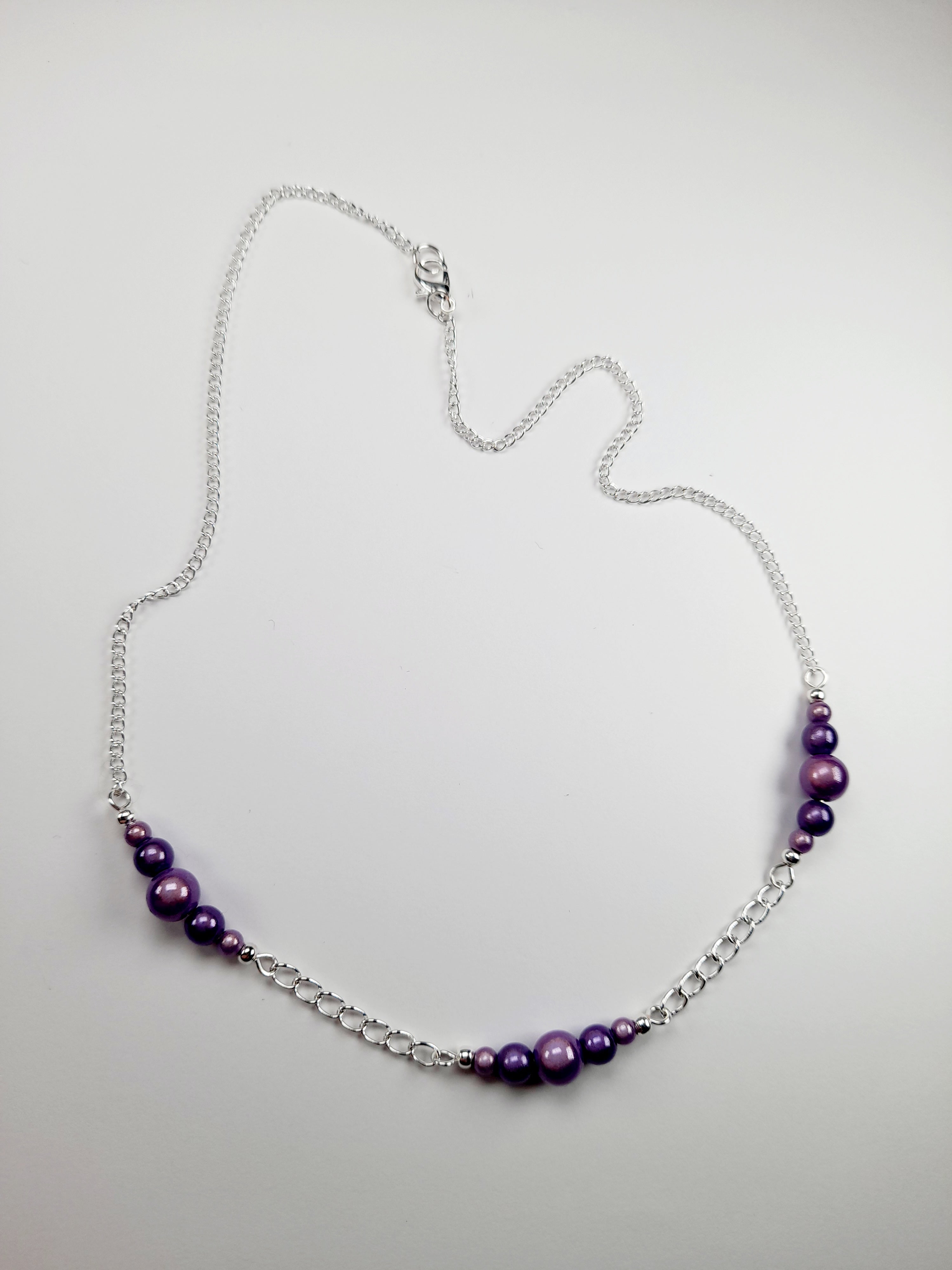 Lilac Miracle Bead Link Necklace, Handmade, Lightweight 18‑Inch Design