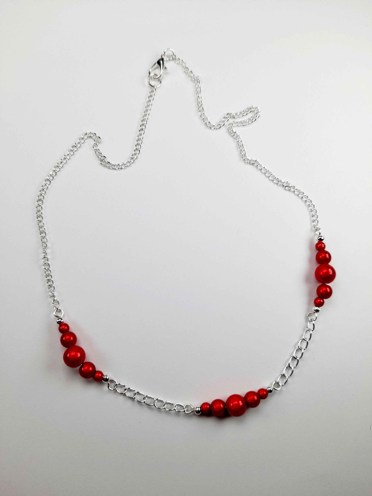 Red Miracle Bead Link Necklace, Handmade, Lightweight 18‑Inch Design
