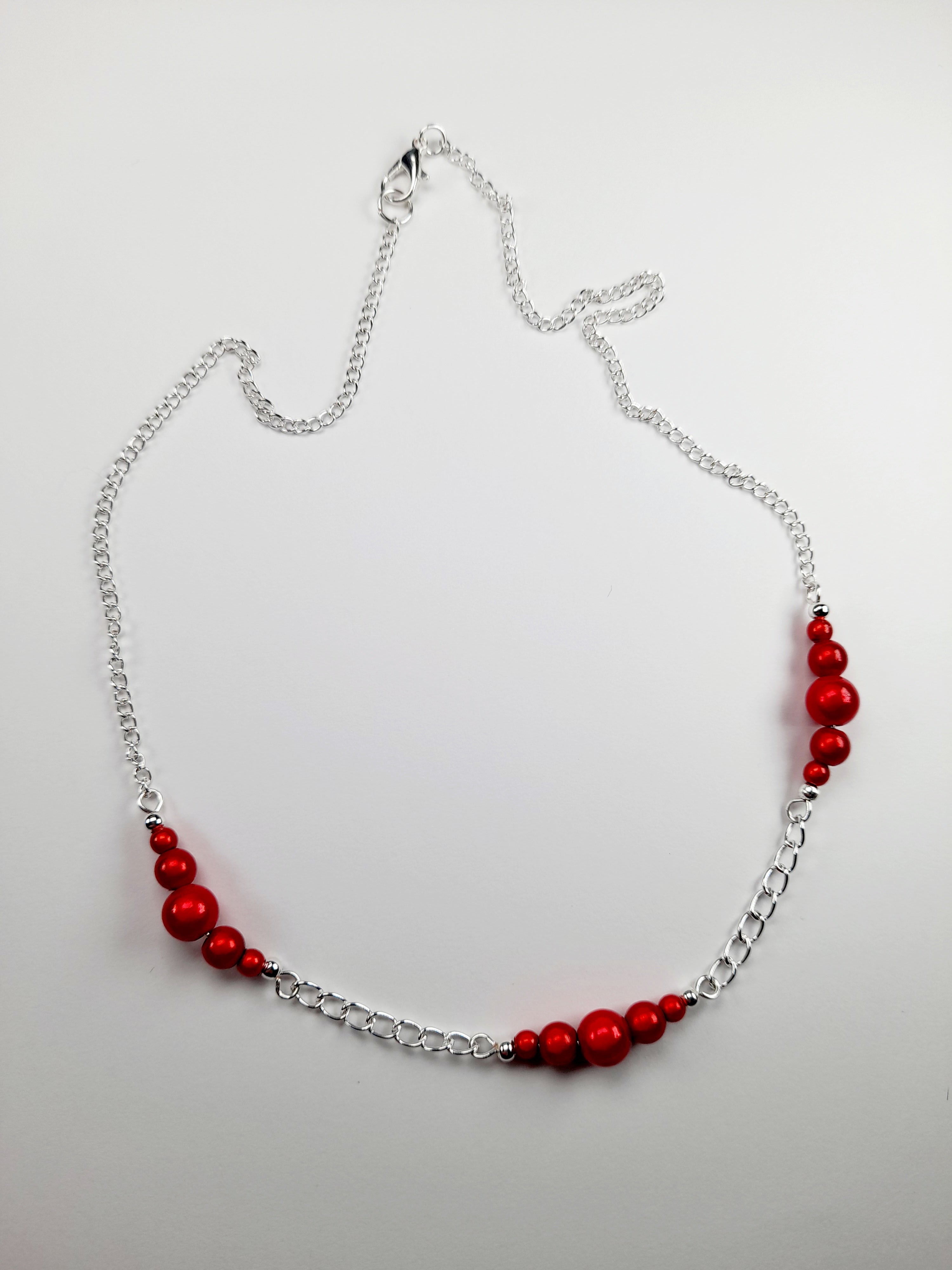 Red Miracle Bead Link Necklace, Handmade, Lightweight 18‑Inch Design