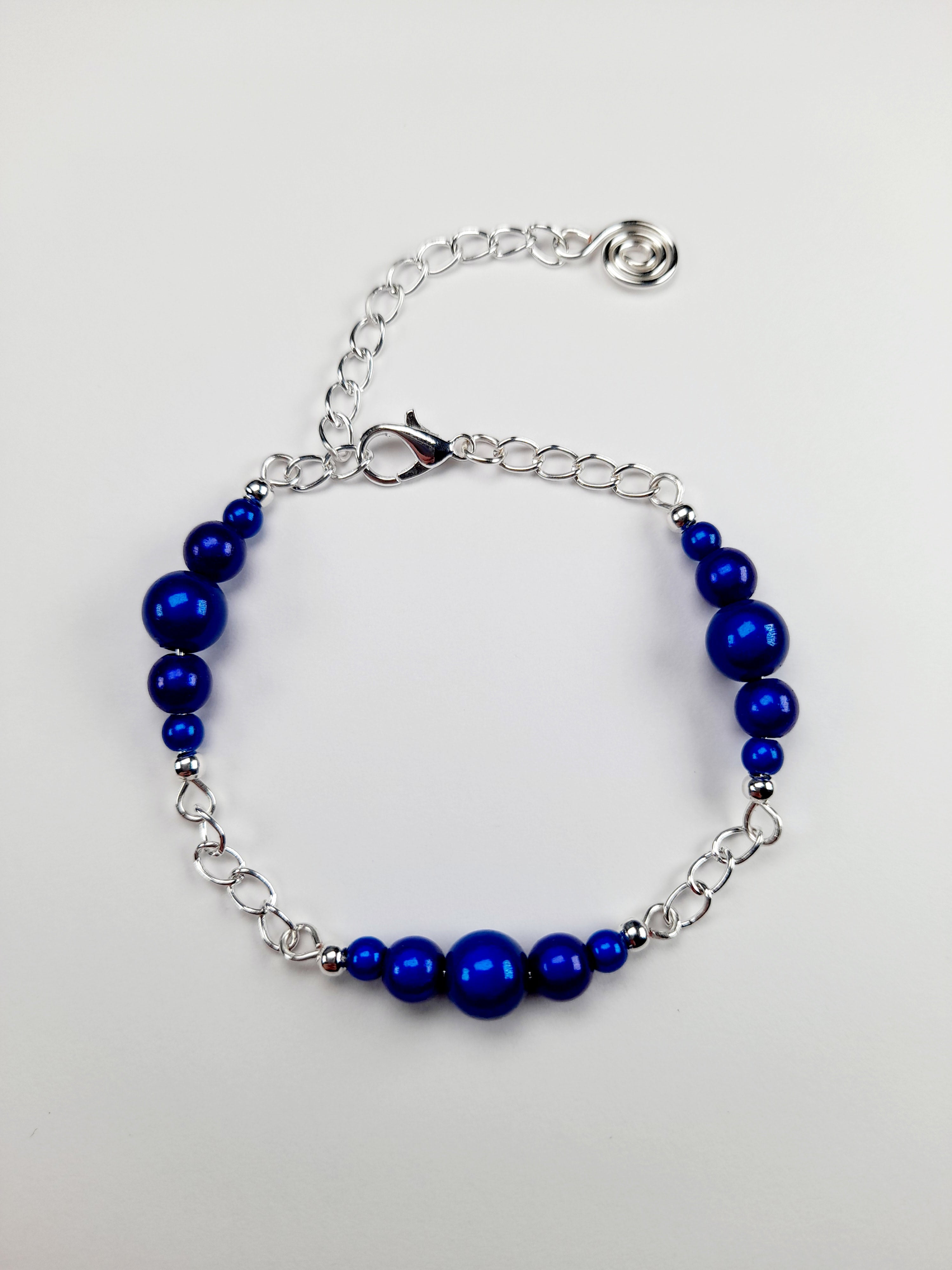 Blue Miracle Bead Link Bracelet, Handmade & Adjustable