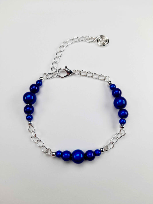 Blue Miracle Bead Link Bracelet, Handmade & Adjustable