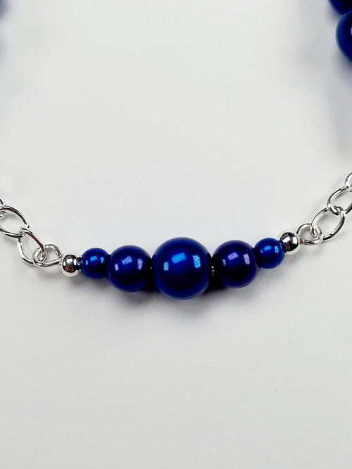 Blue Miracle Bead Link Bracelet, Handmade & Adjustable