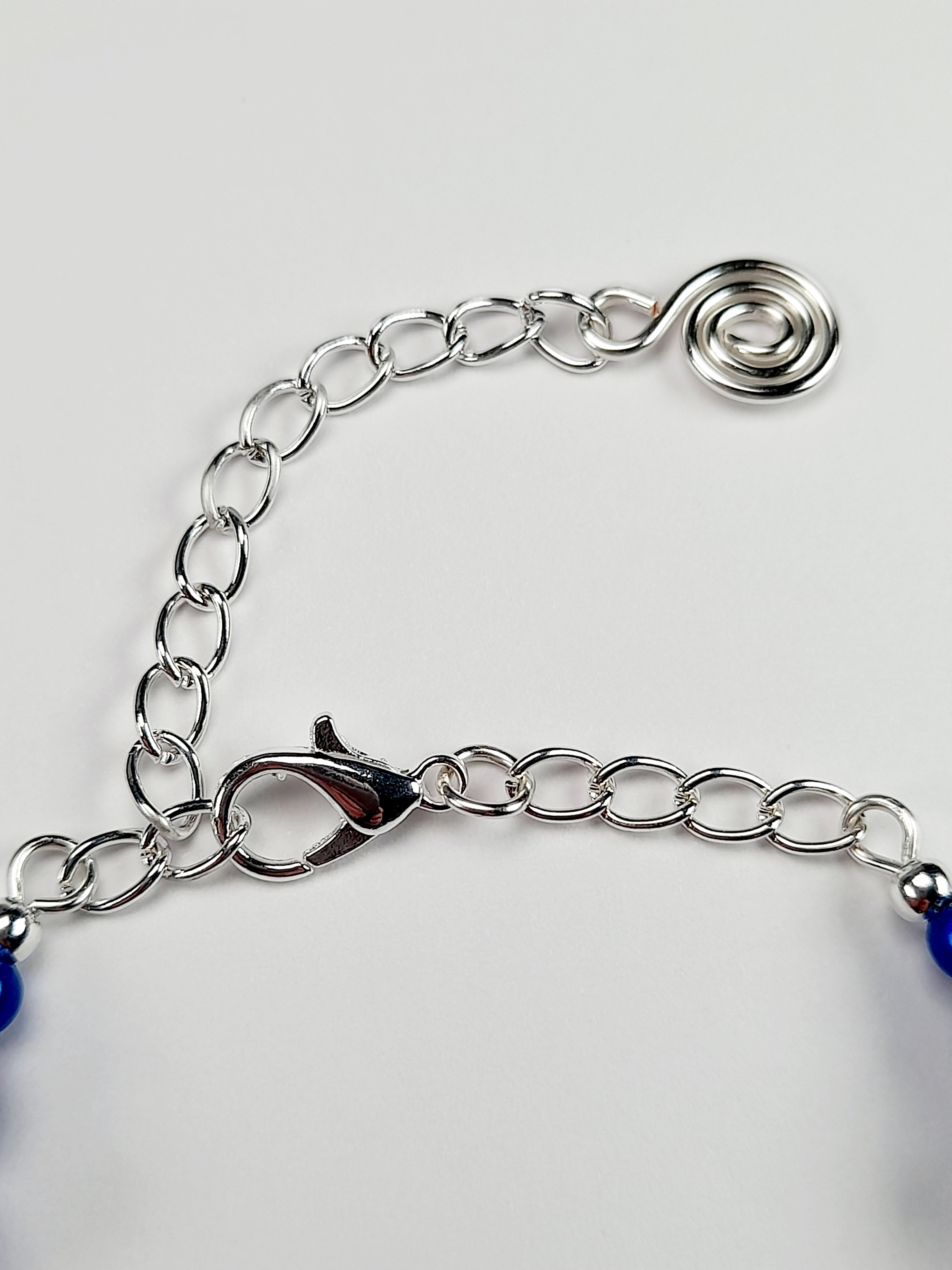 Blue Miracle Bead Link Bracelet, Handmade & Adjustable