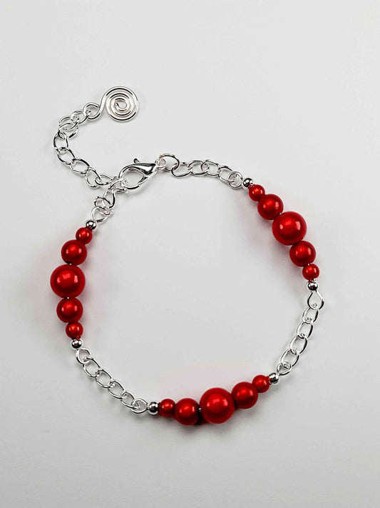 Red Miracle Bead Link Bracelet, Handmade & Adjustable