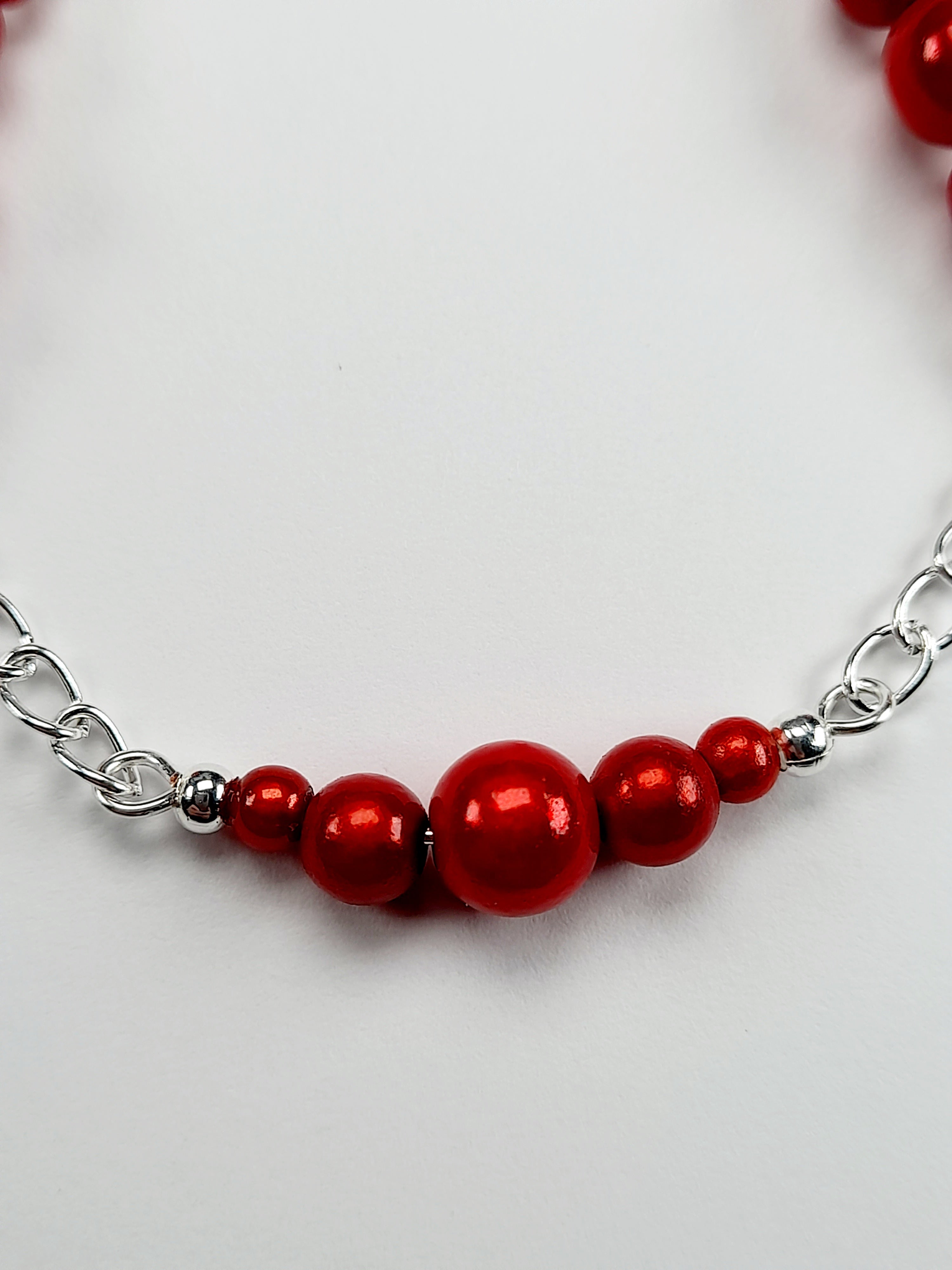Red Miracle Bead Link Bracelet, Handmade & Adjustable
